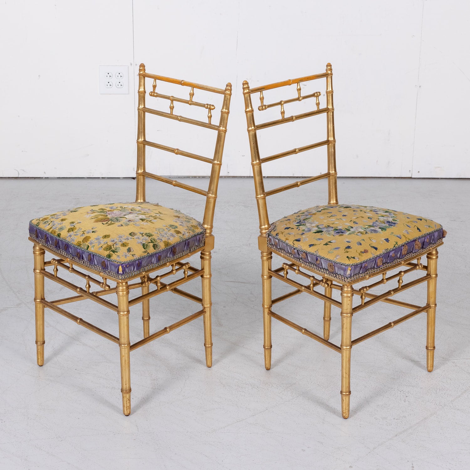 His and Her Pair of Antique French Faux Bamboo Giltwood Opera Chairs