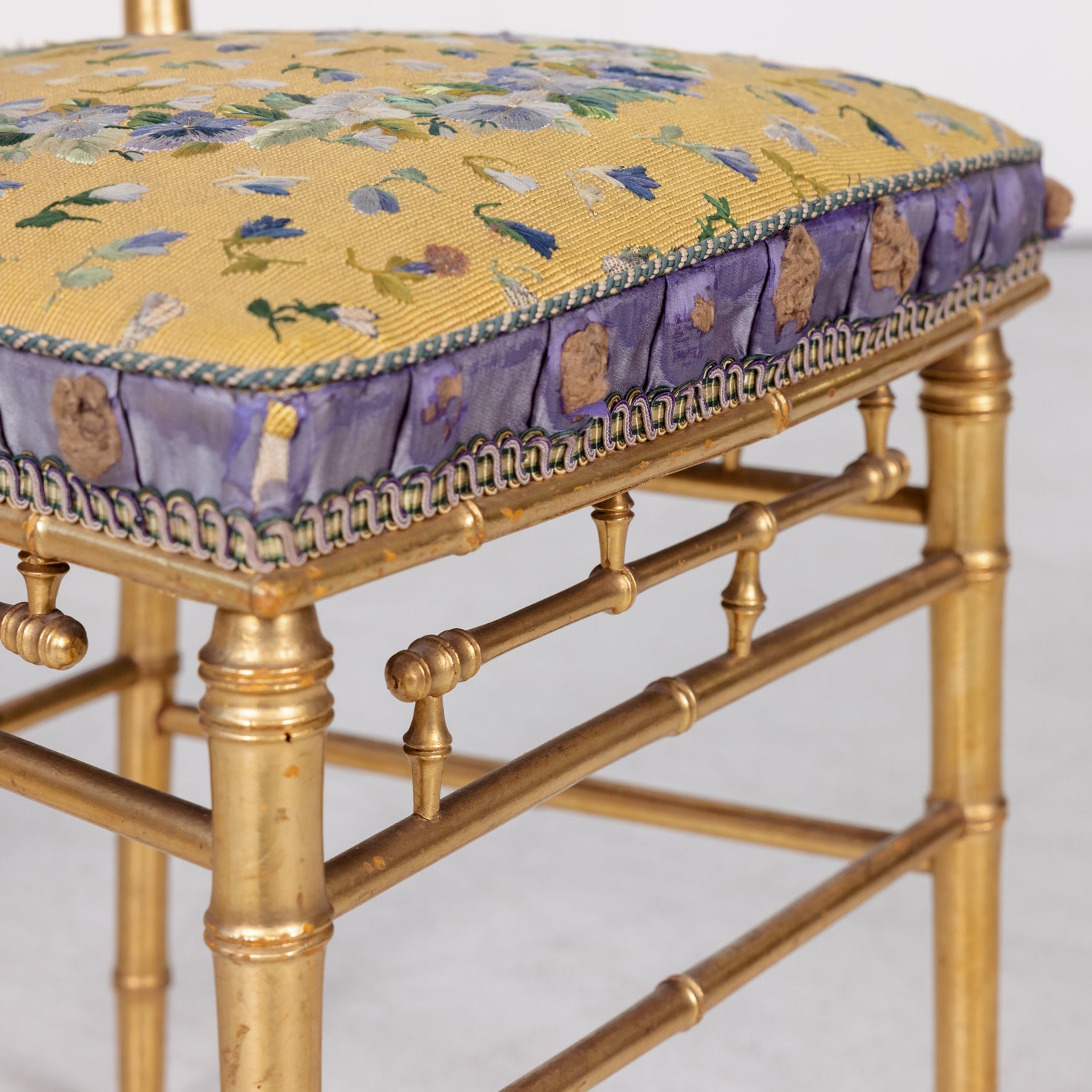 His and Her Pair of Antique French Faux Bamboo Giltwood Opera Chairs