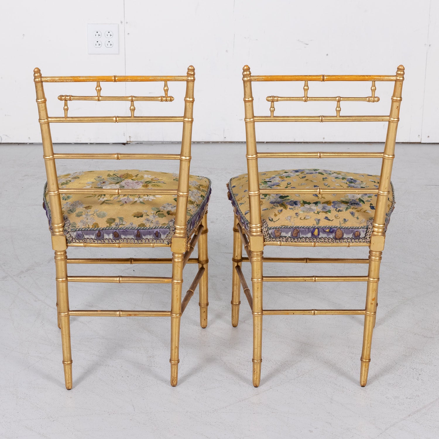 His and Her Pair of Antique French Faux Bamboo Giltwood Opera Chairs
