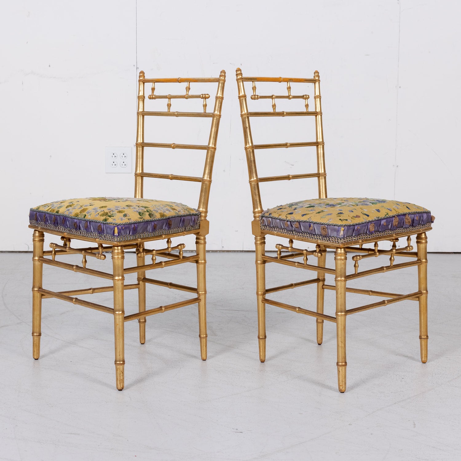 His and Her Pair of Antique French Faux Bamboo Giltwood Opera Chairs