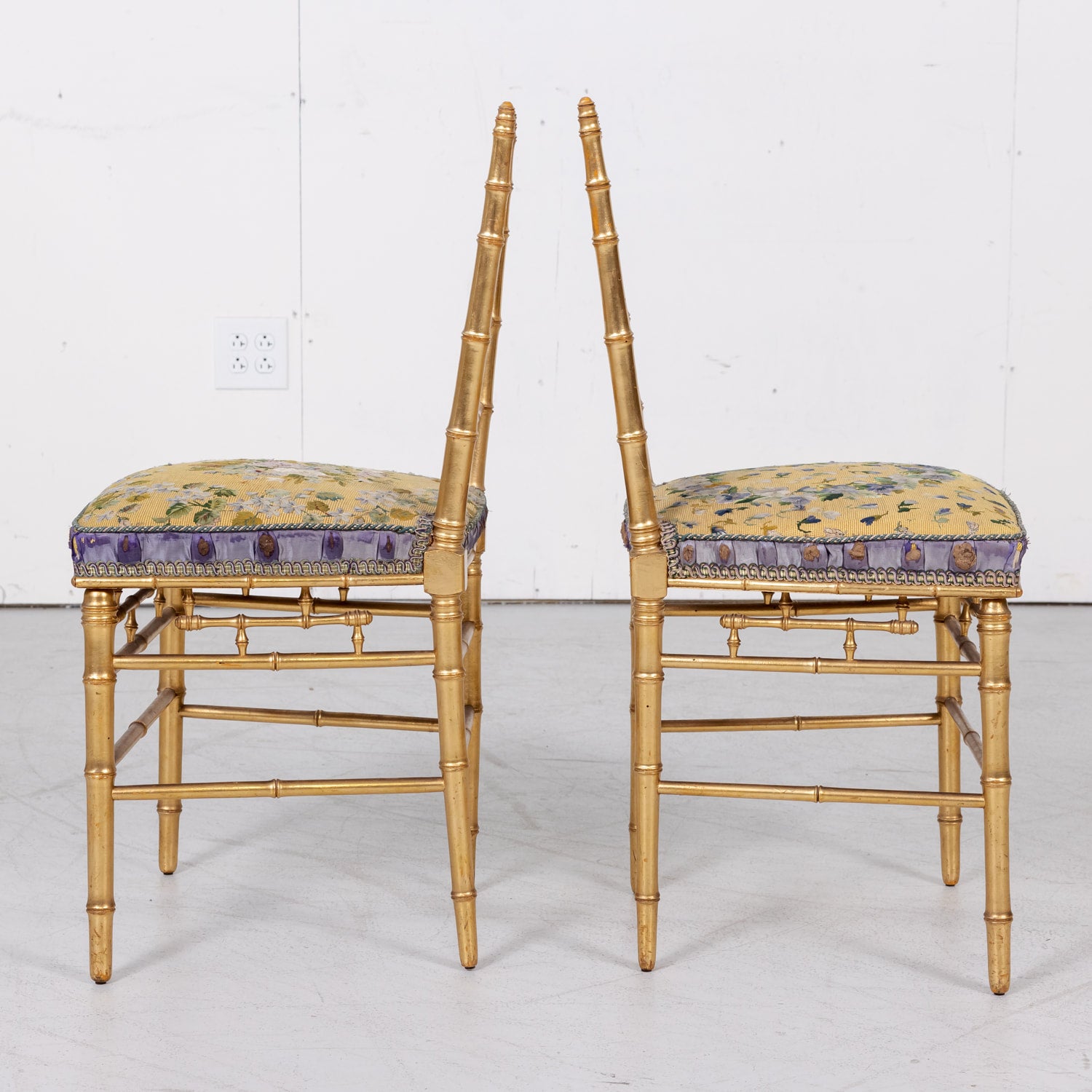 His and Her Pair of Antique French Faux Bamboo Giltwood Opera Chairs