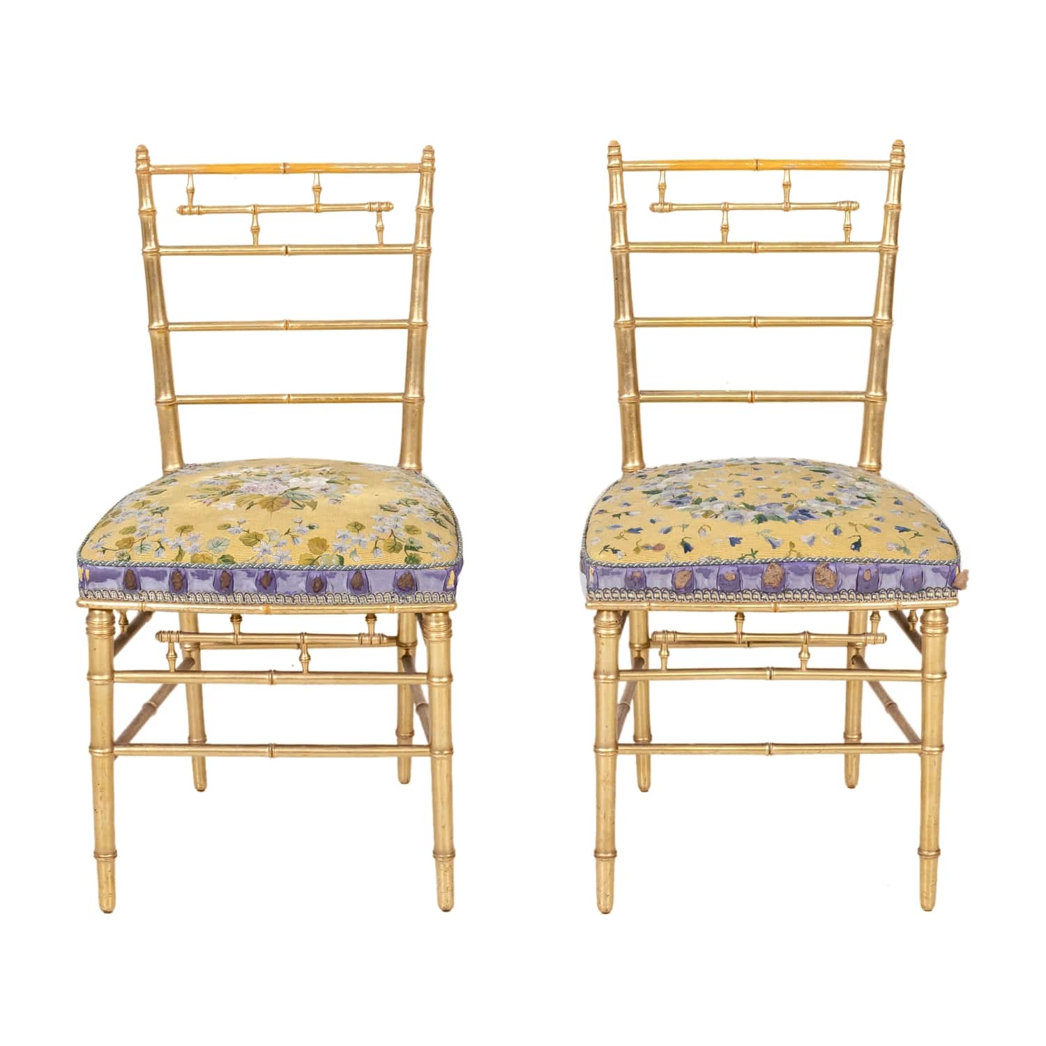 His and Her Pair of Antique French Faux Bamboo Giltwood Opera Chairs
