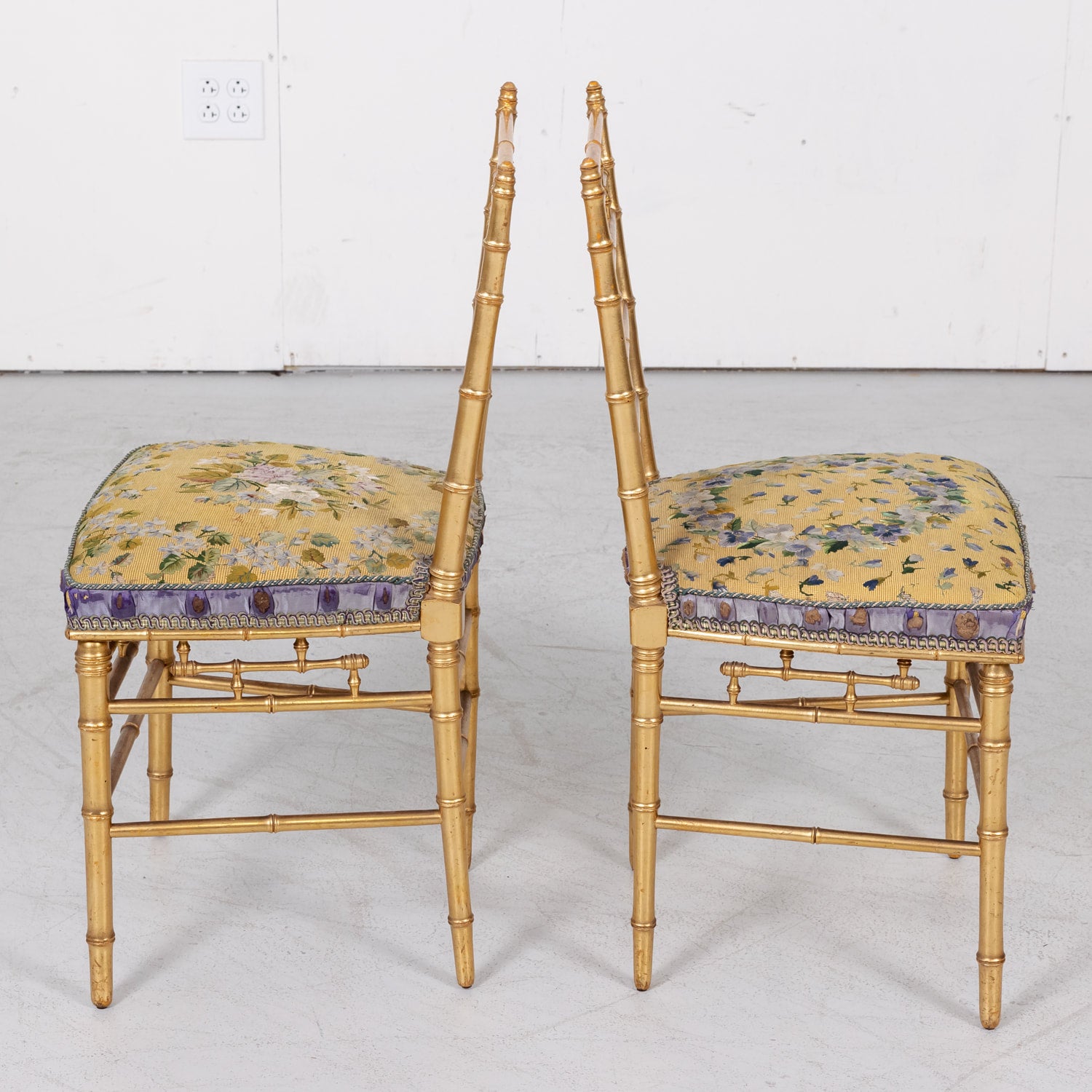 His and Her Pair of Antique French Faux Bamboo Giltwood Opera Chairs