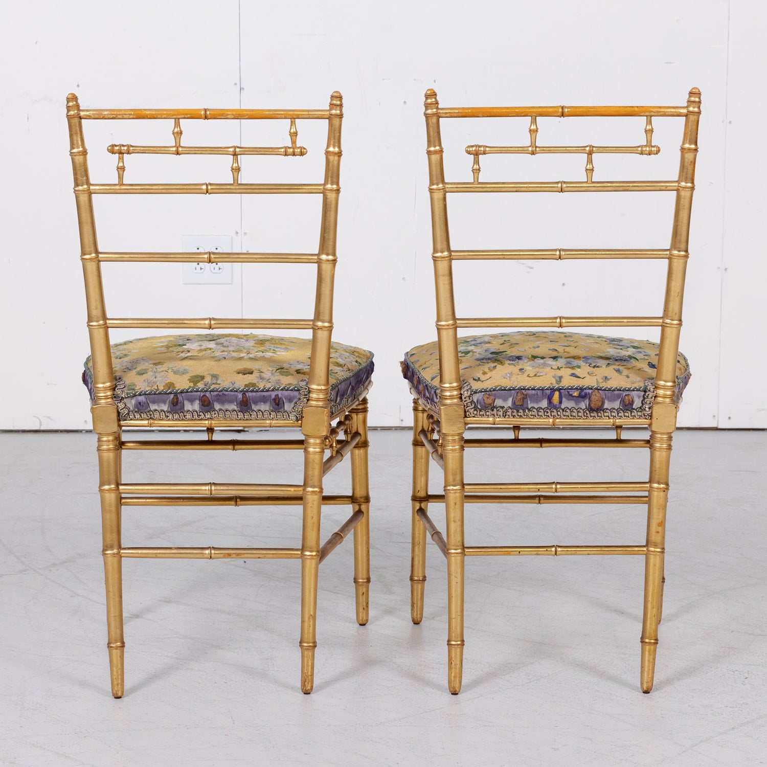 His and Her Pair of Antique French Faux Bamboo Giltwood Opera Chairs