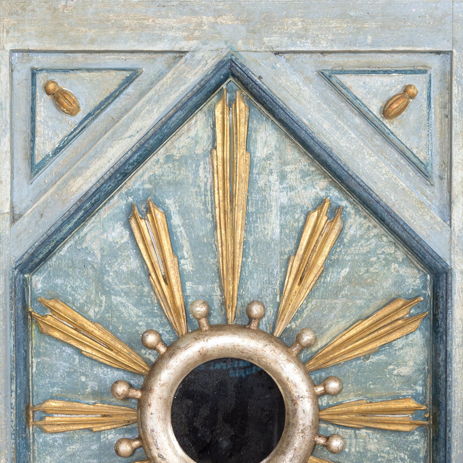 Framed Gold and Silver Leaf Italian Sunburst Mirror with 19th Century Giltwood Fragments