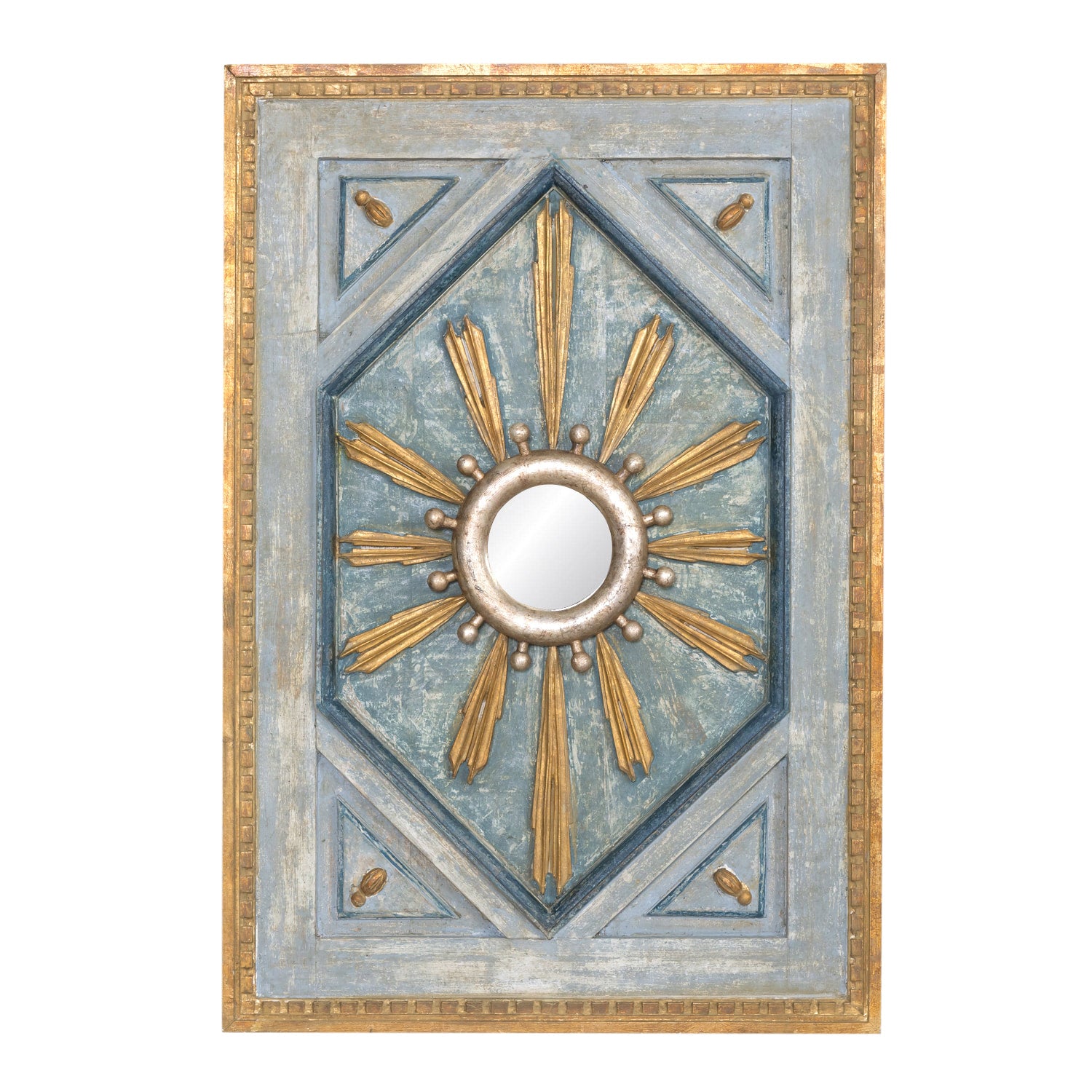 Framed Gold and Silver Leaf Italian Sunburst Mirror with 19th Century Giltwood Fragments