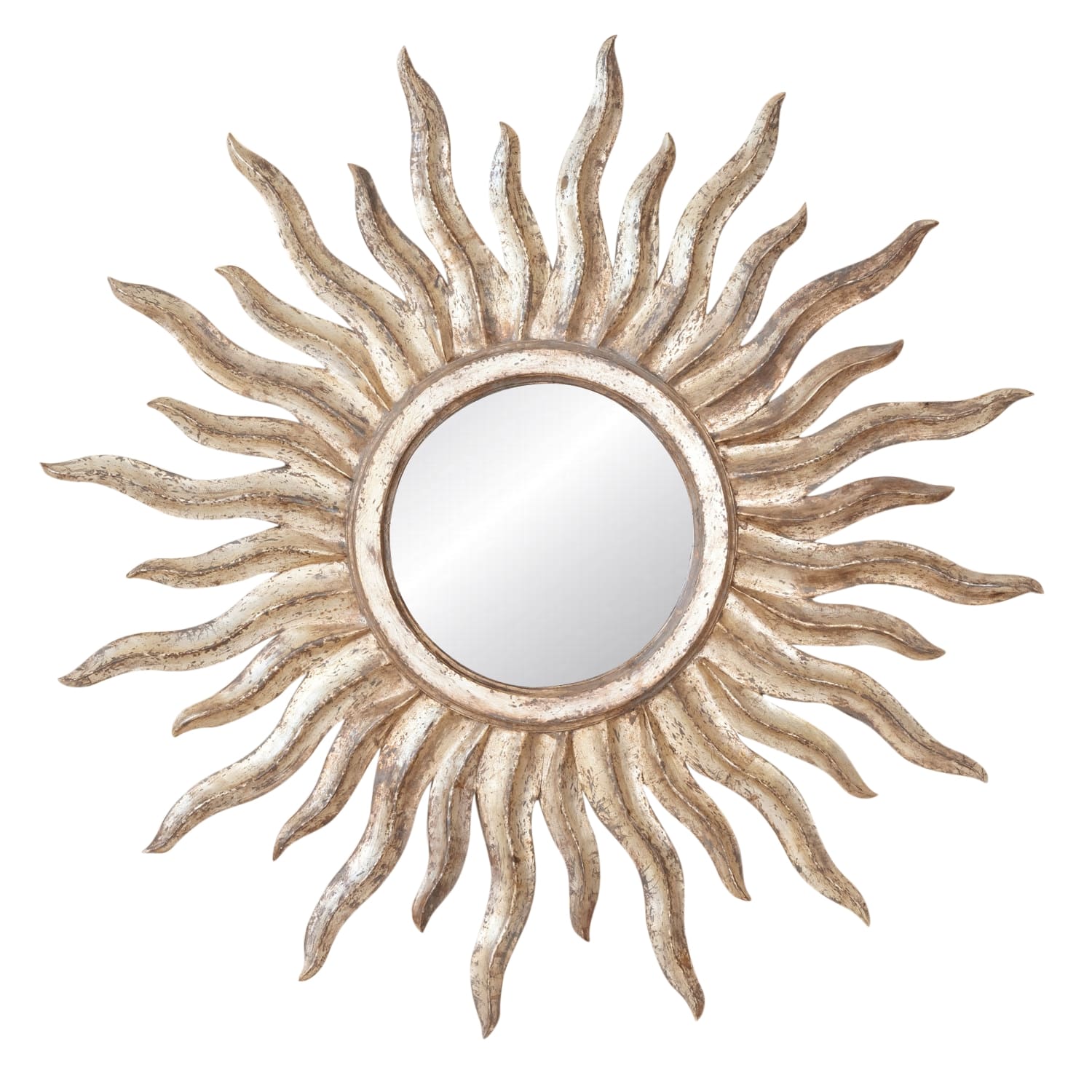 Vintage Hand Carved Italian Silver Leaf Sunburst Mirror