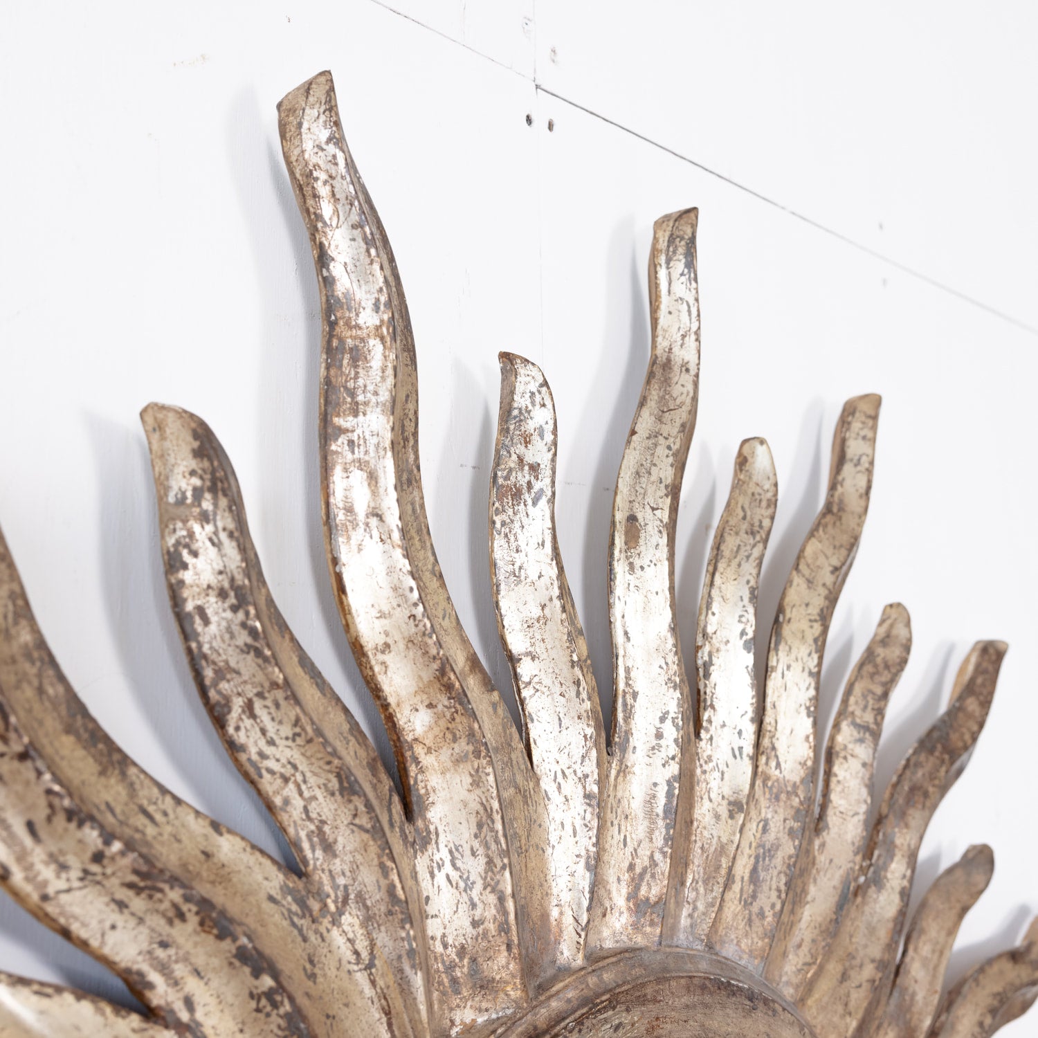 Vintage Hand Carved Italian Silver Leaf Sunburst Mirror