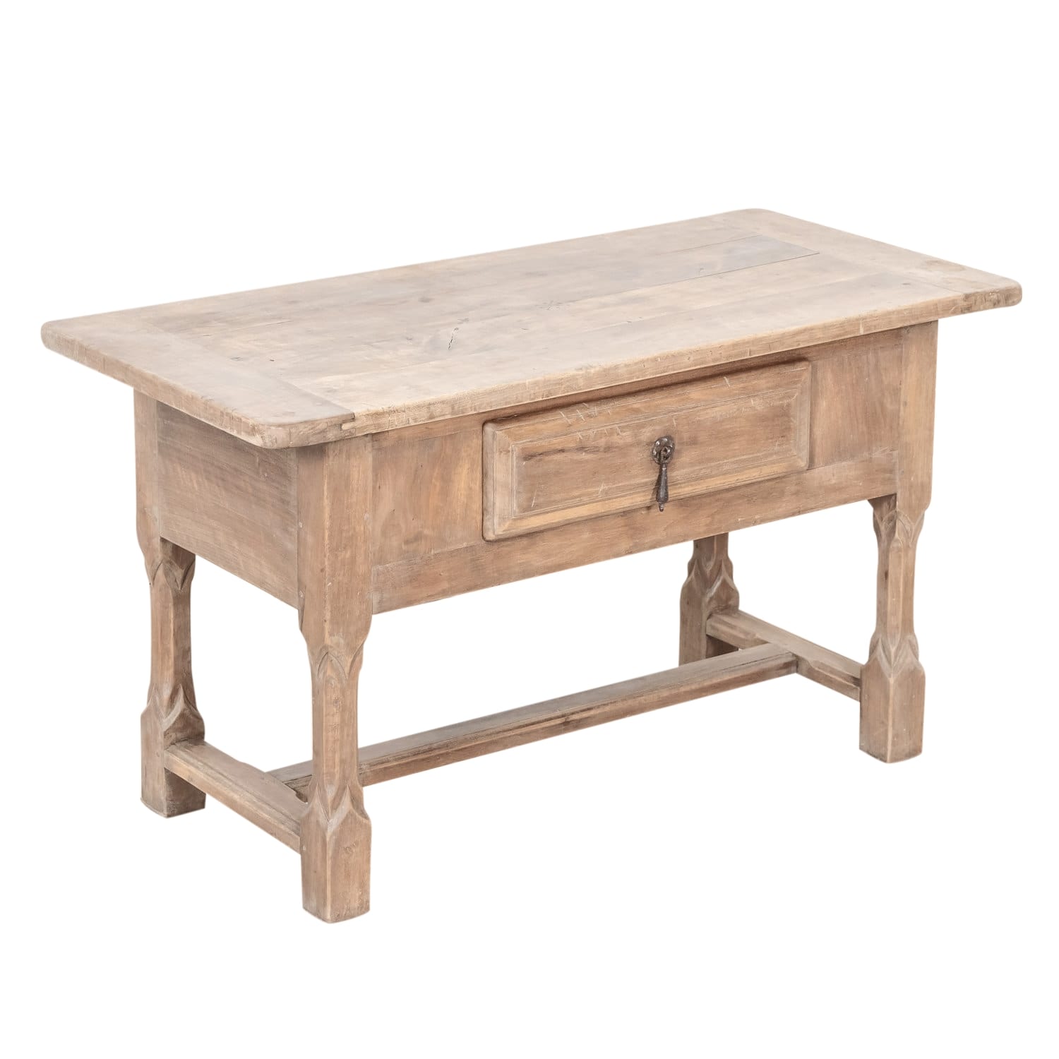 19th Century Bleached Walnut French Gothic Style Coffee Table or Side Table with Drawer