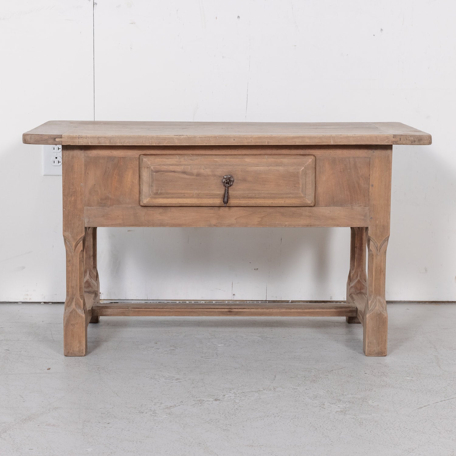 19th Century Bleached Walnut French Gothic Style Coffee Table or Side Table with Drawer