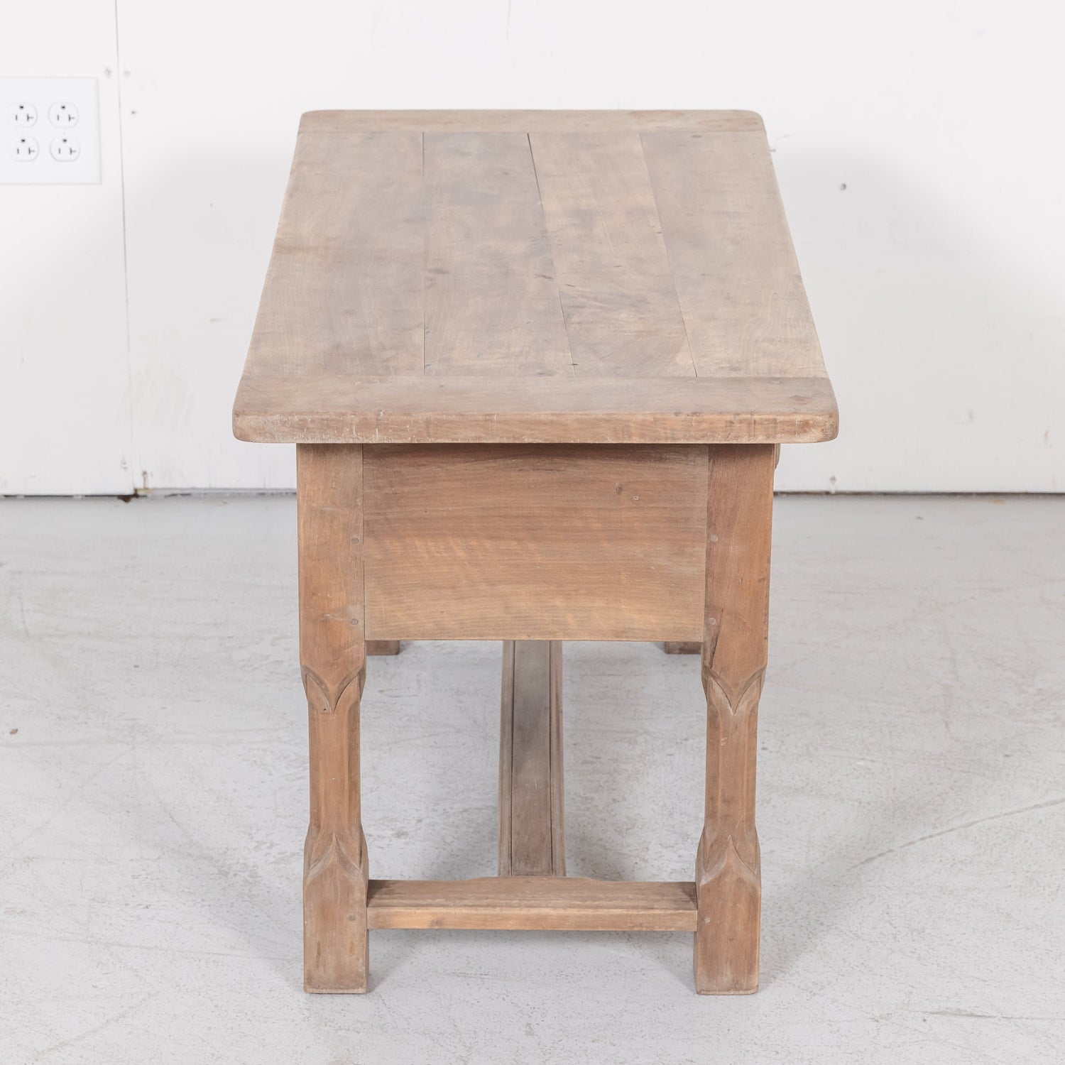 19th Century Bleached Walnut French Gothic Style Coffee Table or Side Table with Drawer
