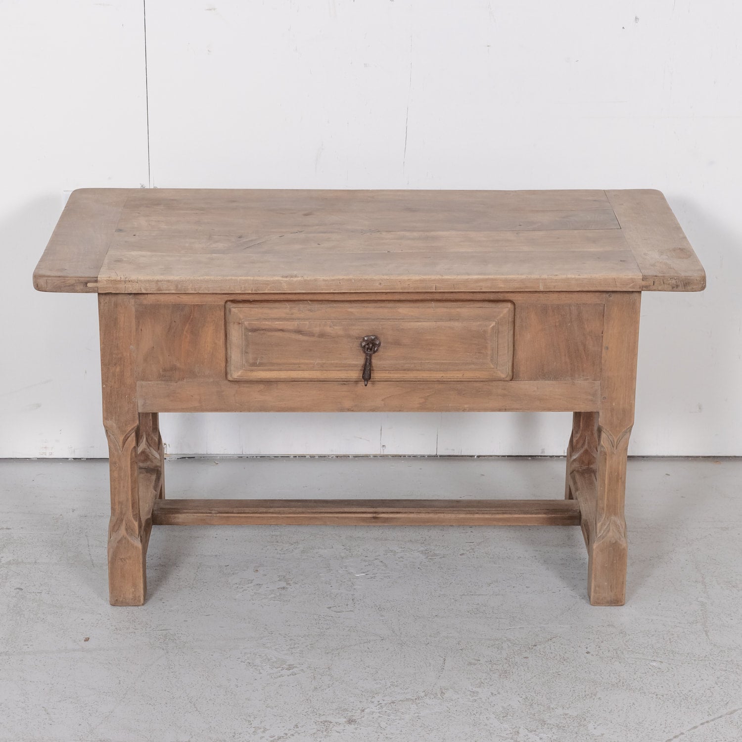 19th Century Bleached Walnut French Gothic Style Coffee Table or Side Table with Drawer