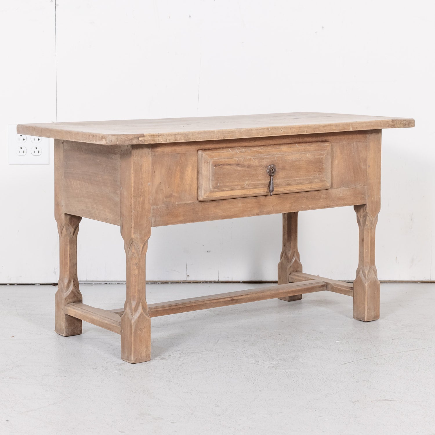 19th Century Bleached Walnut French Gothic Style Coffee Table or Side Table with Drawer