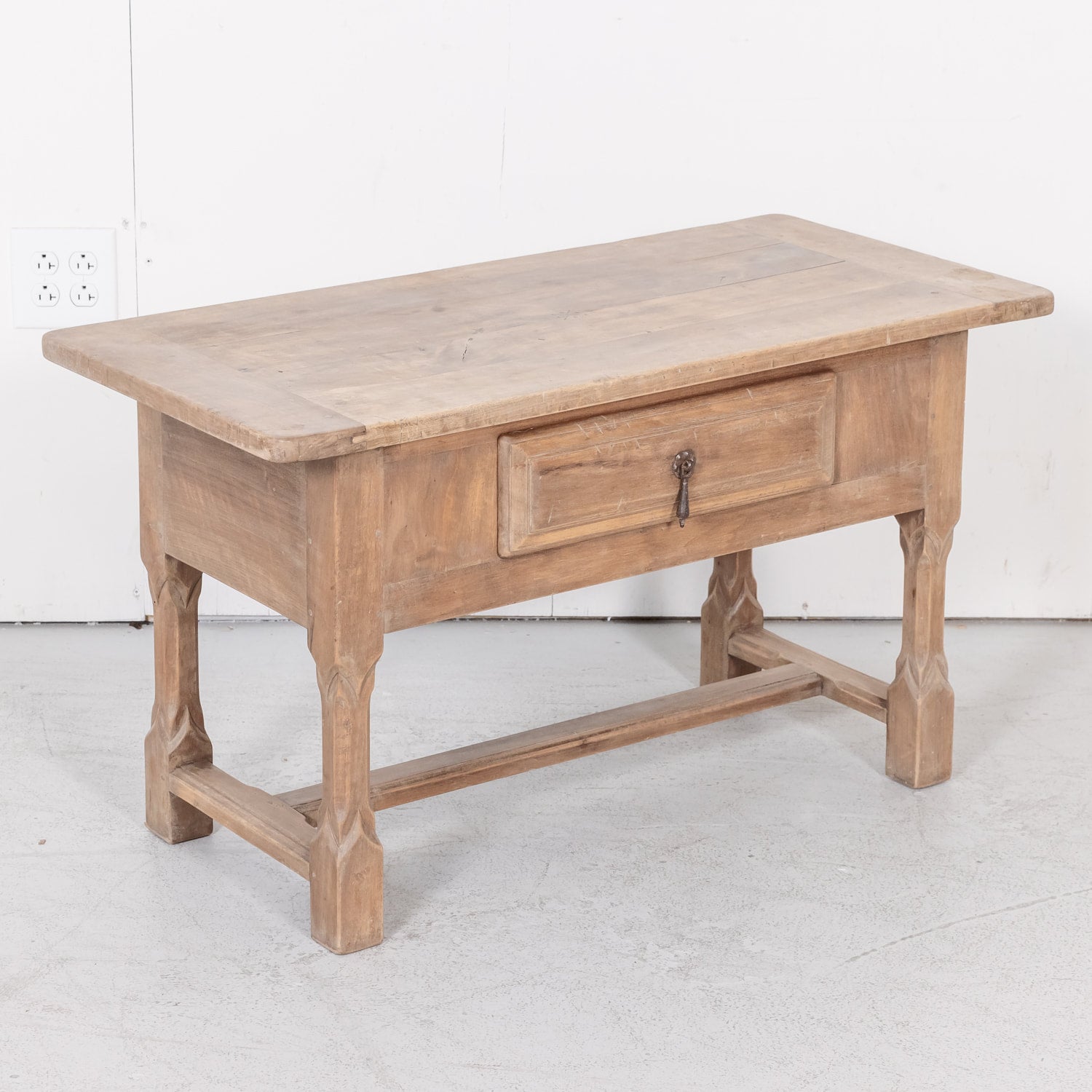 19th Century Bleached Walnut French Gothic Style Coffee Table or Side Table with Drawer