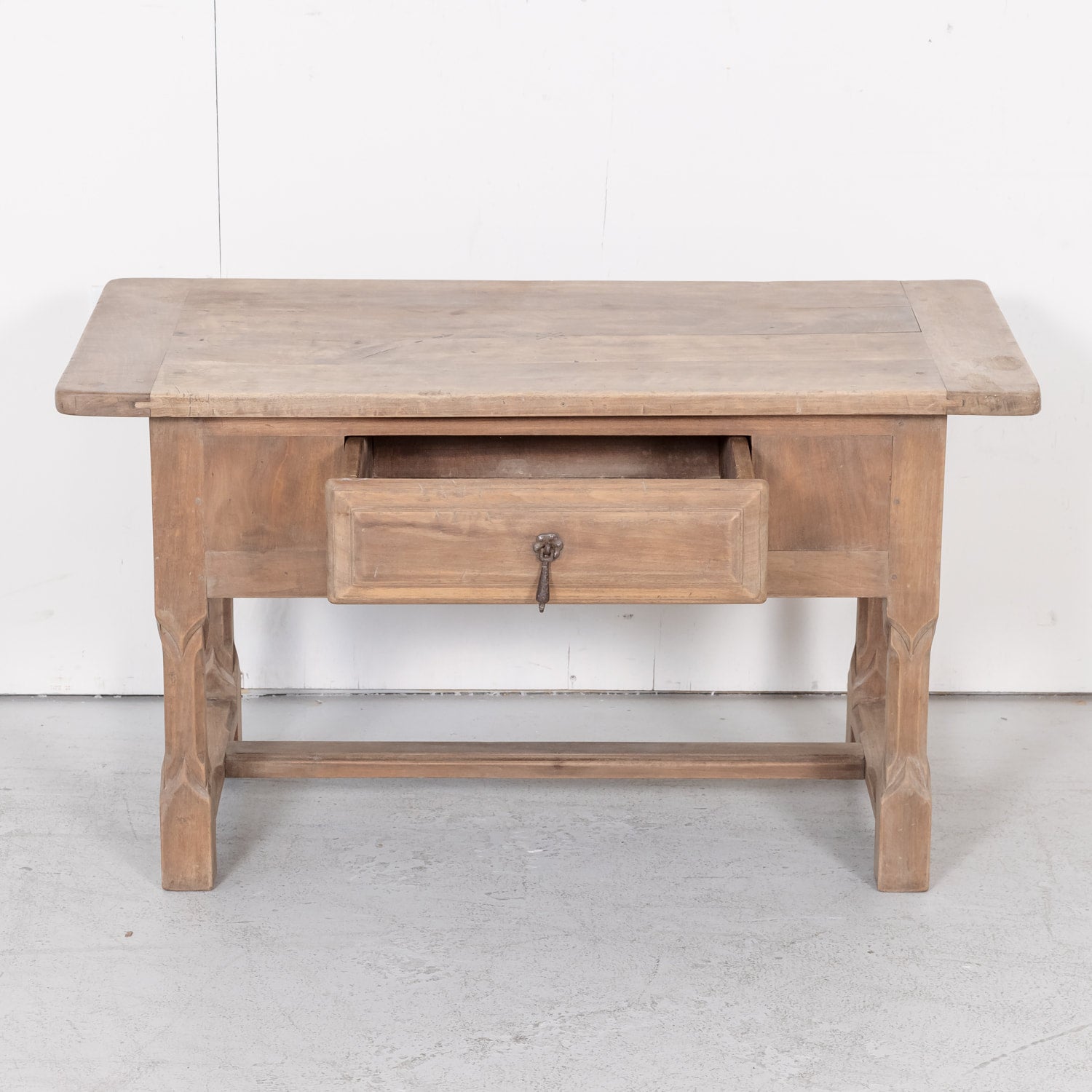 19th Century Bleached Walnut French Gothic Style Coffee Table or Side Table with Drawer