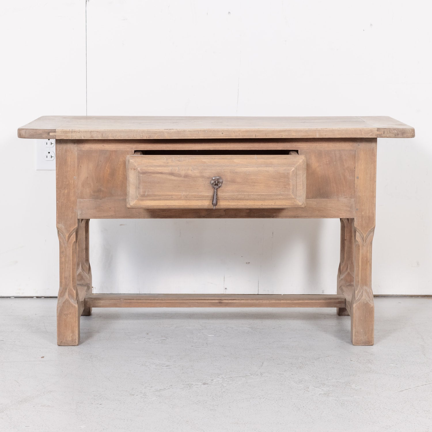 19th Century Bleached Walnut French Gothic Style Coffee Table or Side Table with Drawer