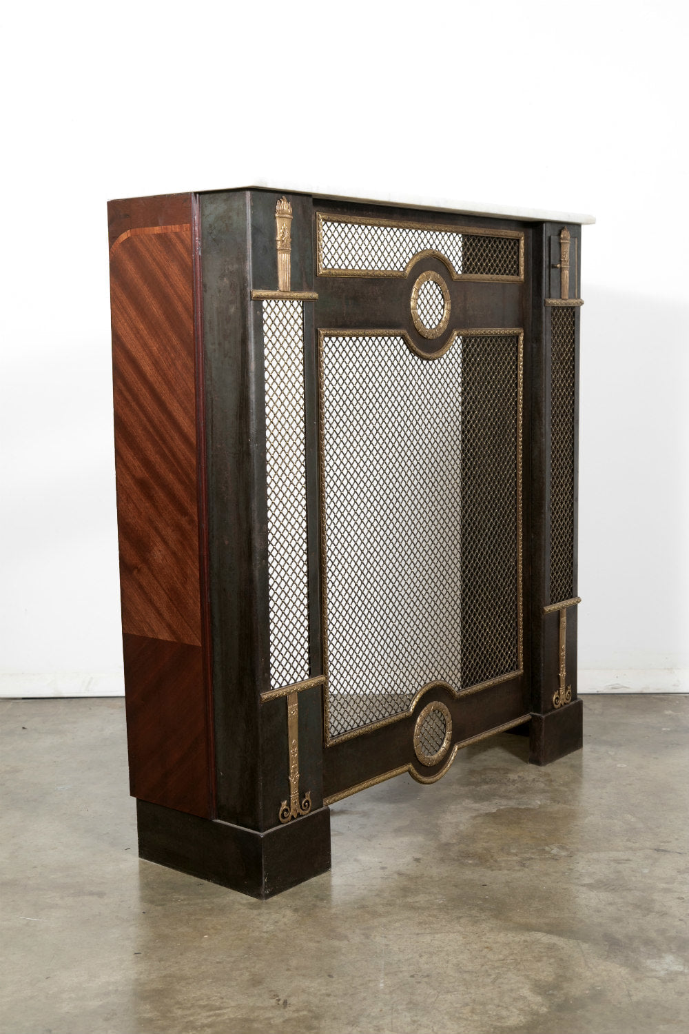 French Louis XVI Style Wrought Iron Radiator Cover or Console with Marble Top