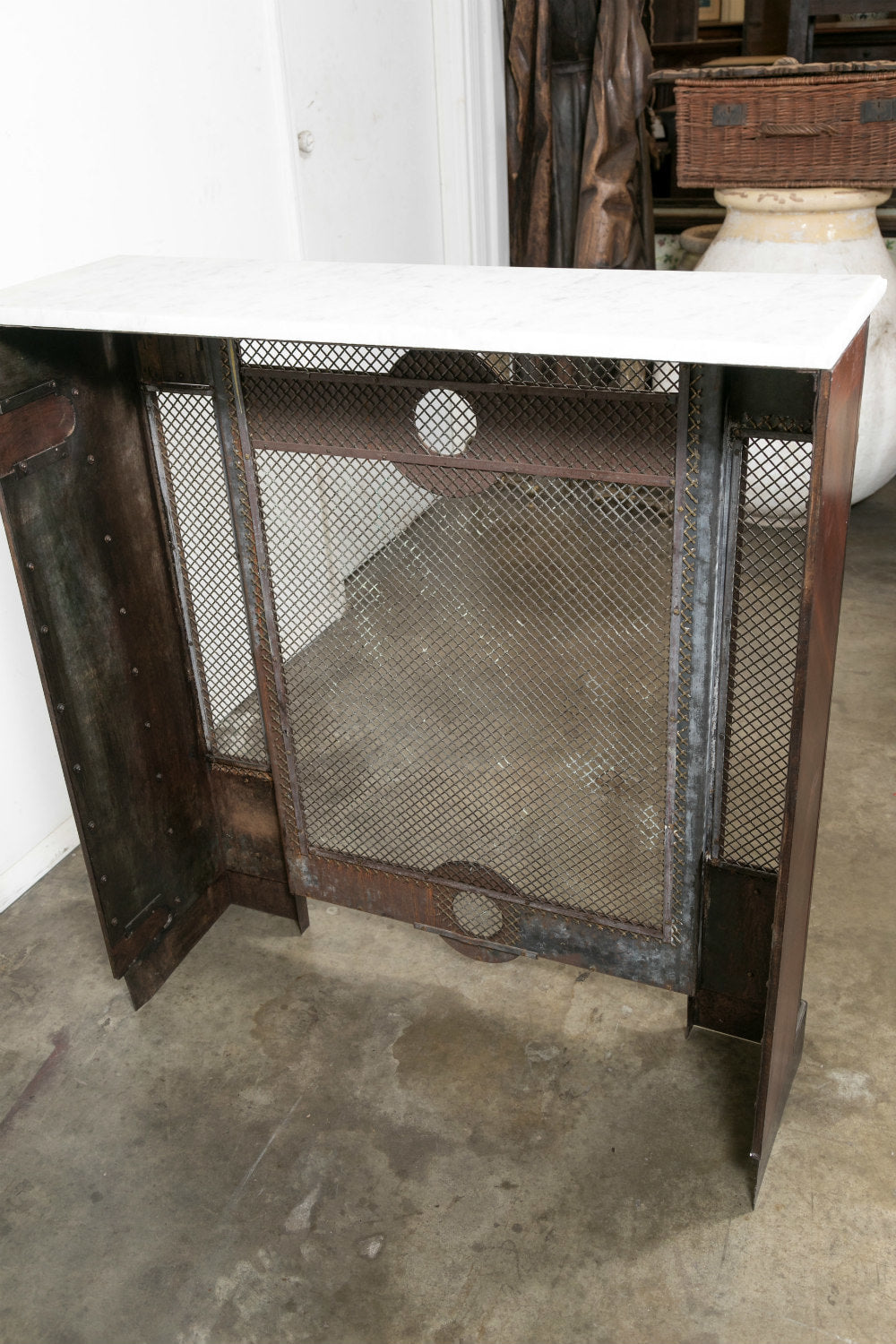 French Louis XVI Style Wrought Iron Radiator Cover or Console with Marble Top