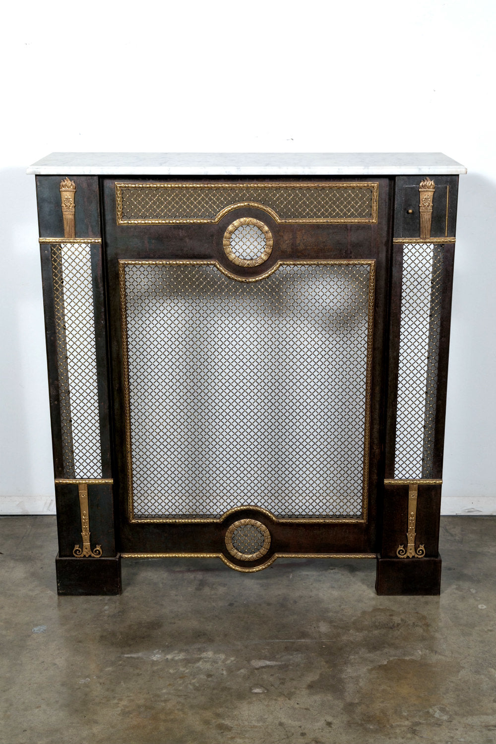 French Louis XVI Style Wrought Iron Radiator Cover or Console with Marble Top