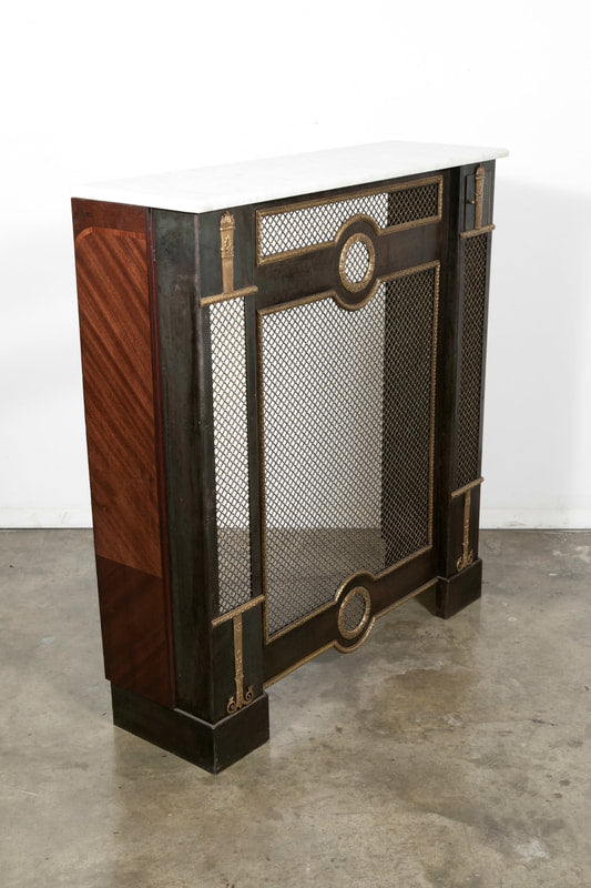 French Louis XVI Style Wrought Iron Radiator Cover or Console with Marble Top