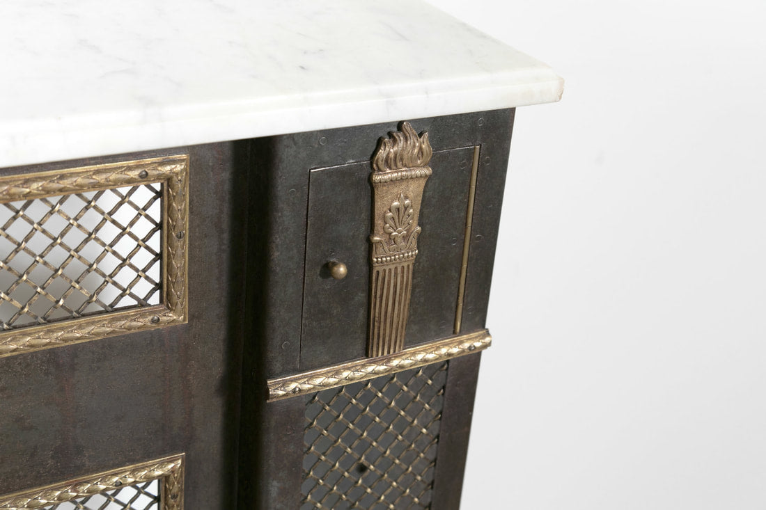 French Louis XVI Style Wrought Iron Radiator Cover or Console with Marble Top