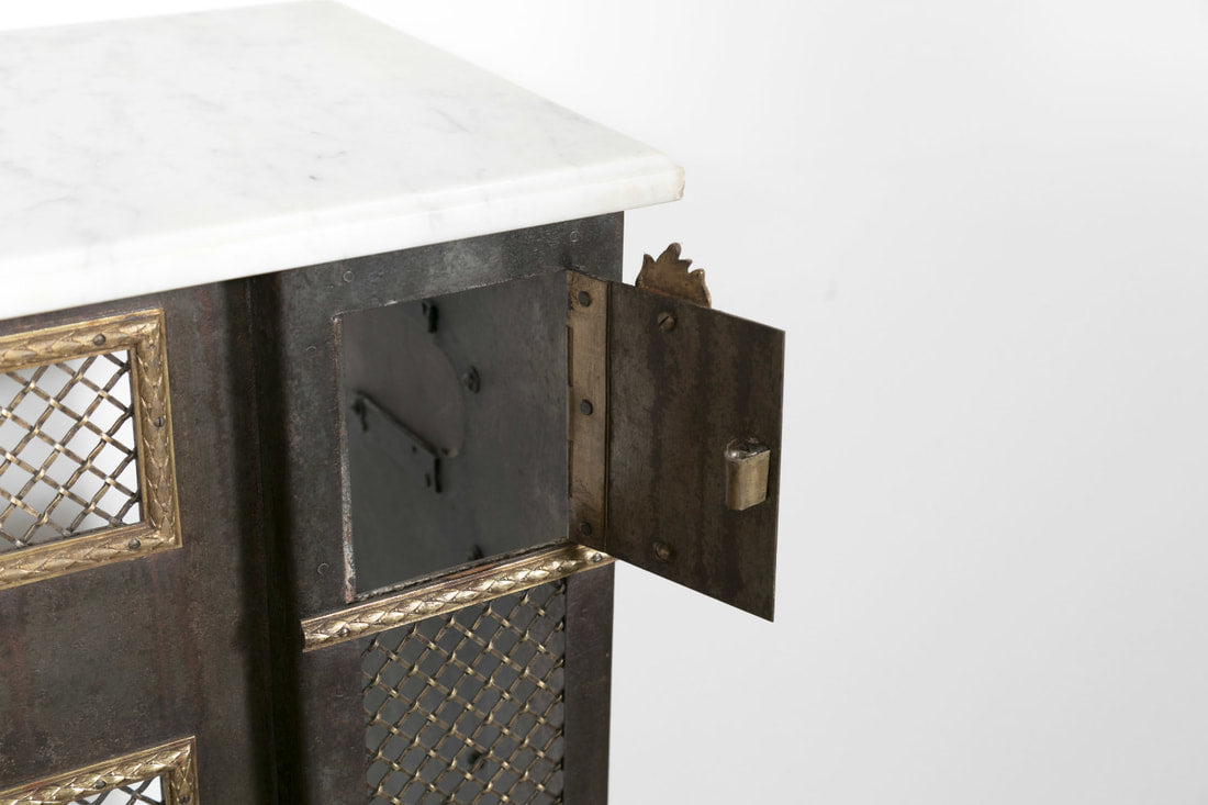 French Louis XVI Style Wrought Iron Radiator Cover or Console with Marble Top