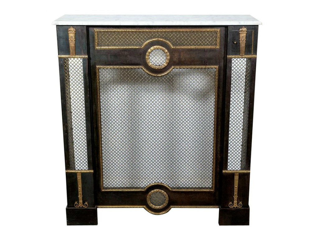 French Louis XVI Style Wrought Iron Radiator Cover or Console with Marble Top