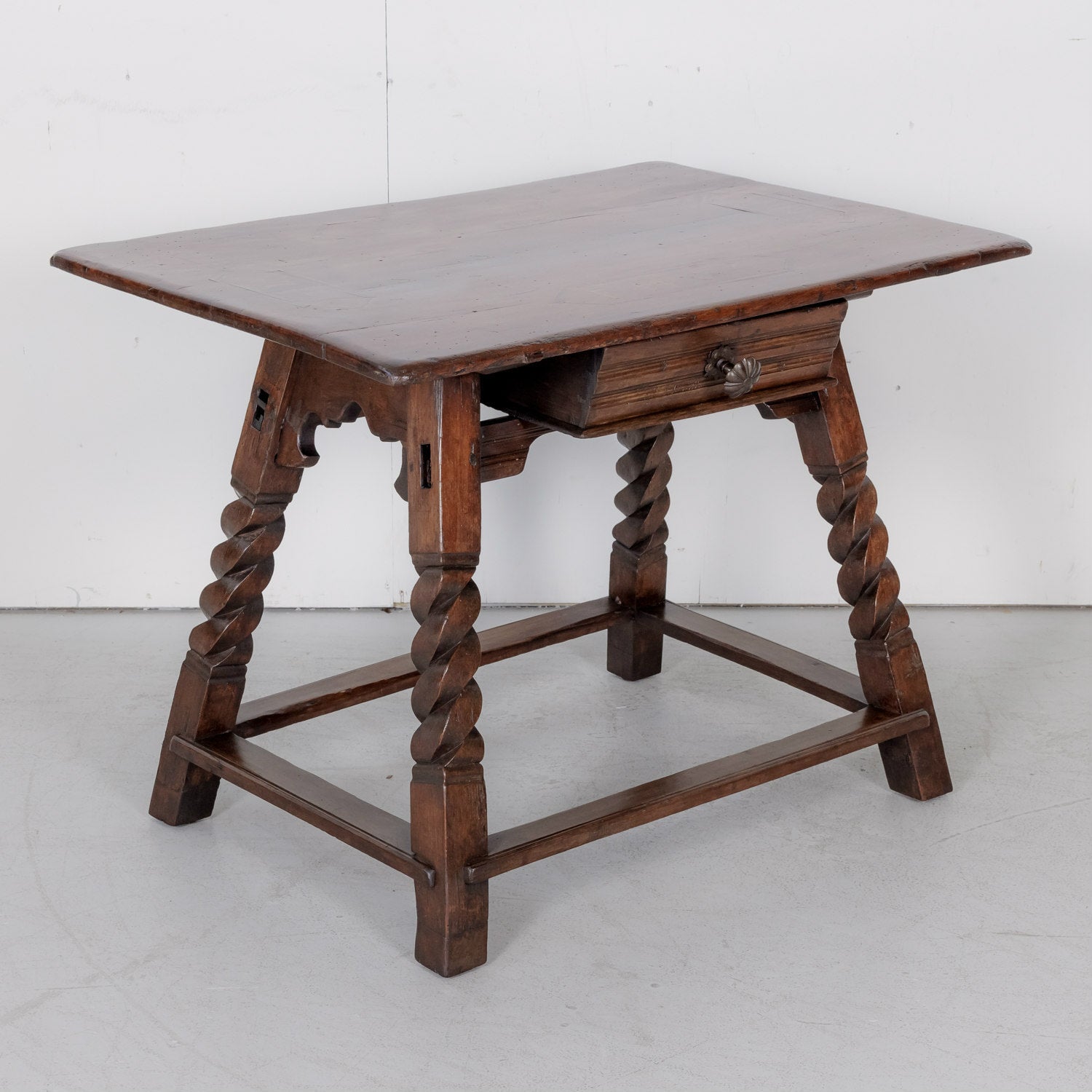 Rustic 18th Century Spanish Baroque Period Walnut Side Table