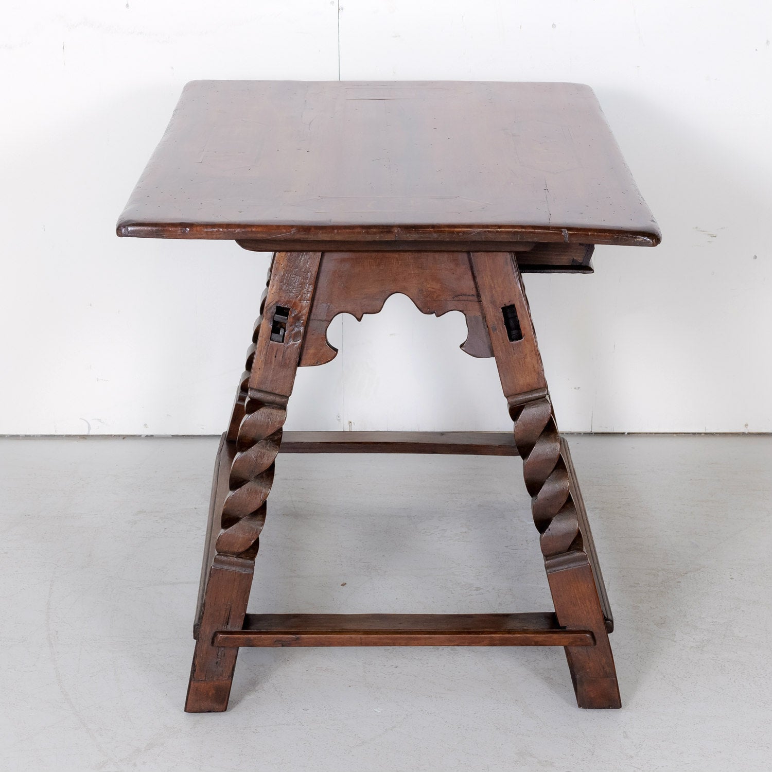 Rustic 18th Century Spanish Baroque Period Walnut Side Table