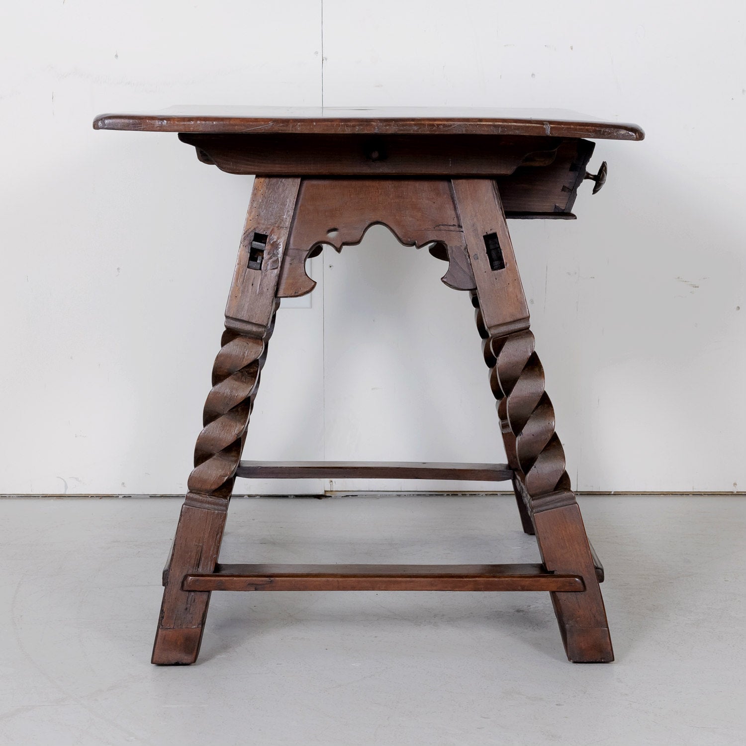 Rustic 18th Century Spanish Baroque Period Walnut Side Table