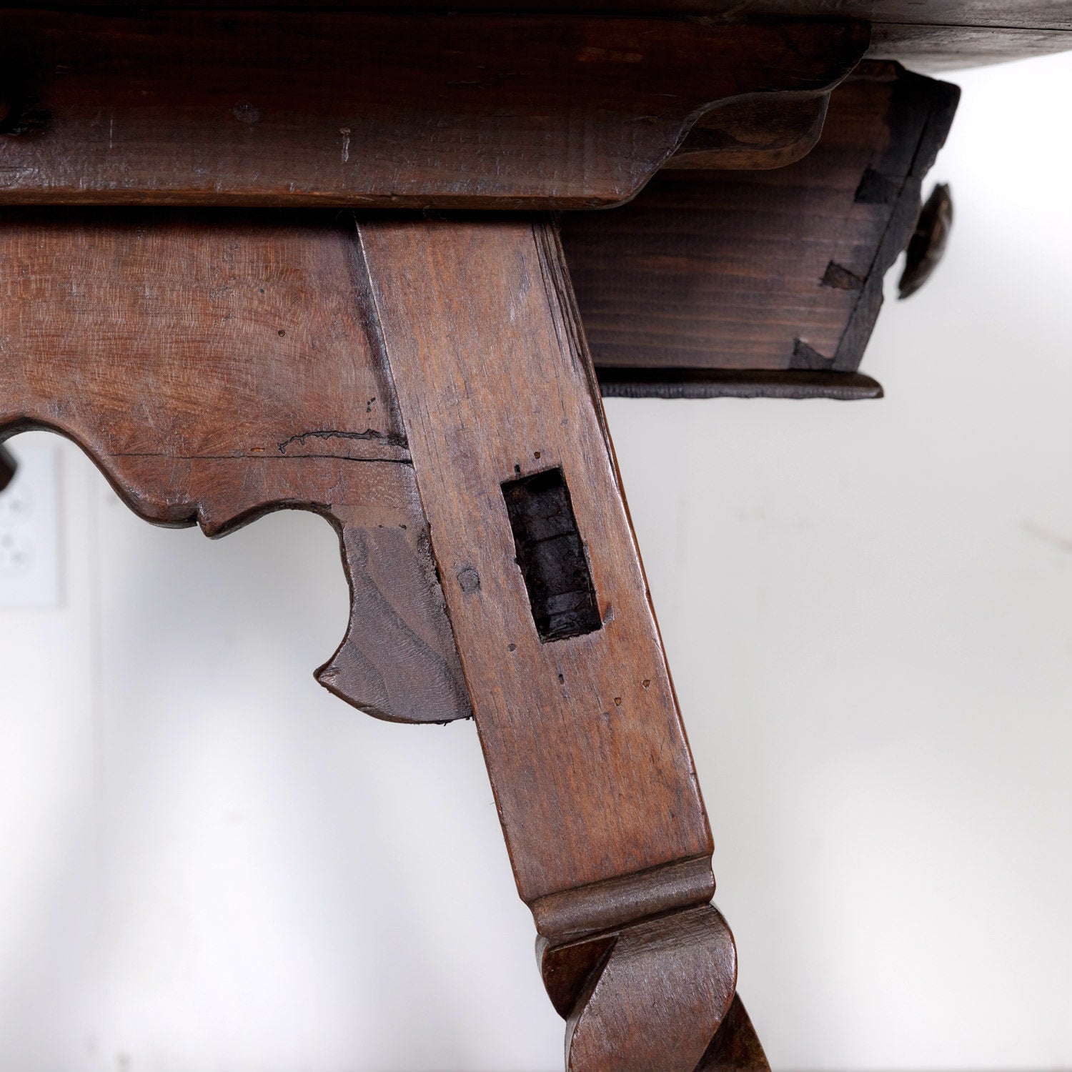 Rustic 18th Century Spanish Baroque Period Walnut Side Table