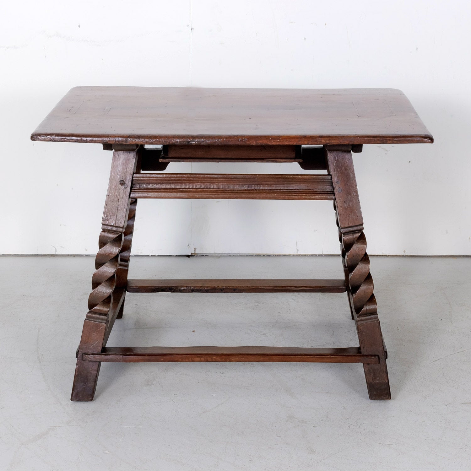 Rustic 18th Century Spanish Baroque Period Walnut Side Table