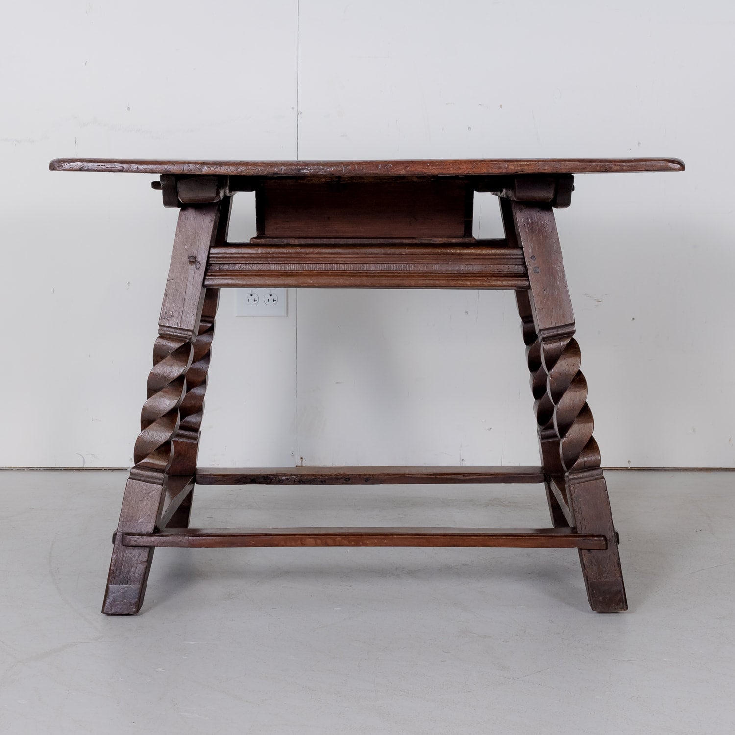 Rustic 18th Century Spanish Baroque Period Walnut Side Table