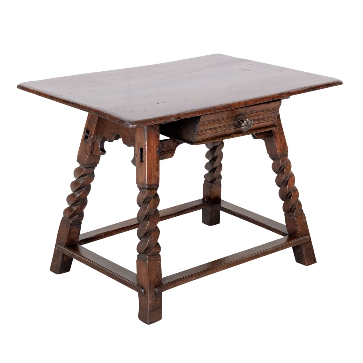 Rustic 18th Century Spanish Baroque Period Walnut Side Table