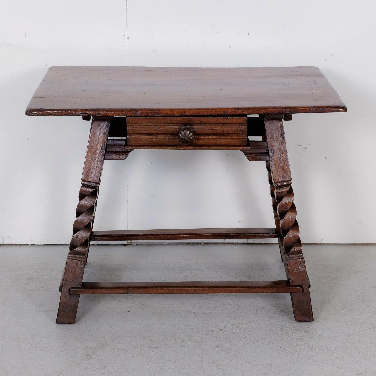 Rustic 18th Century Spanish Baroque Period Walnut Side Table