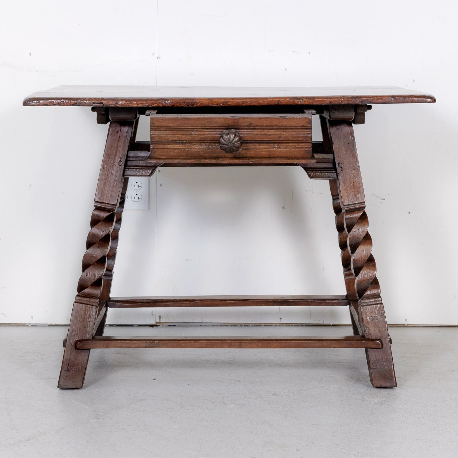 Rustic 18th Century Spanish Baroque Period Walnut Side Table