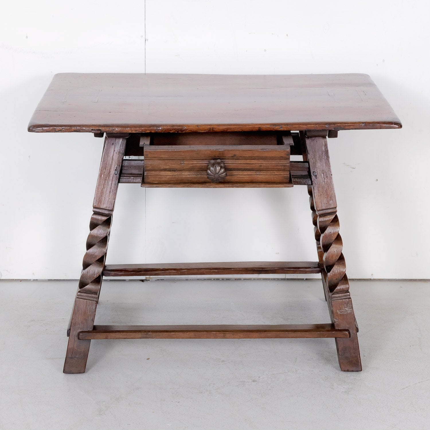 Rustic 18th Century Spanish Baroque Period Walnut Side Table