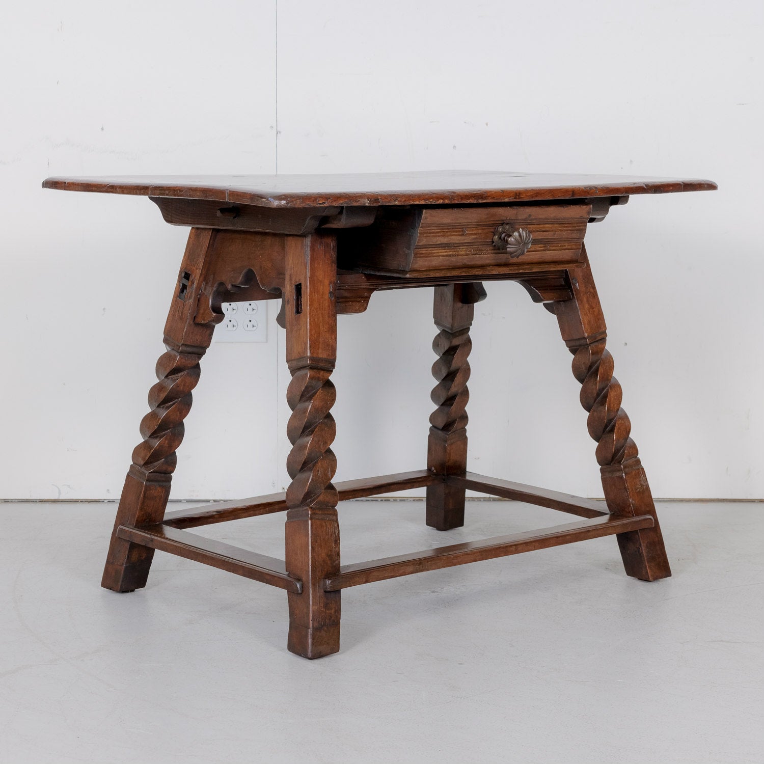 Rustic 18th Century Spanish Baroque Period Walnut Side Table