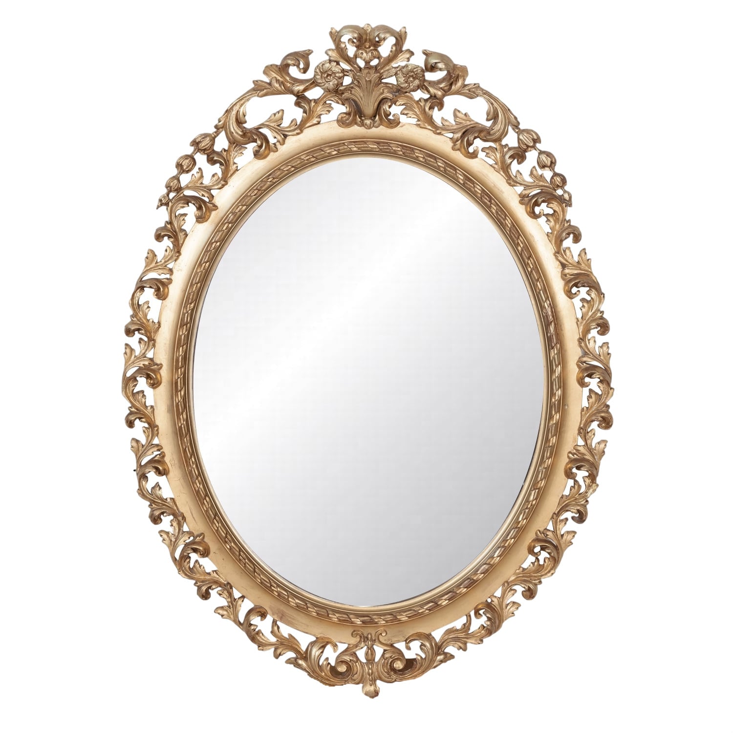 19th Century Carved French Louis XVI Style Oval Shaped Giltwood Mirror with Beveled Glass