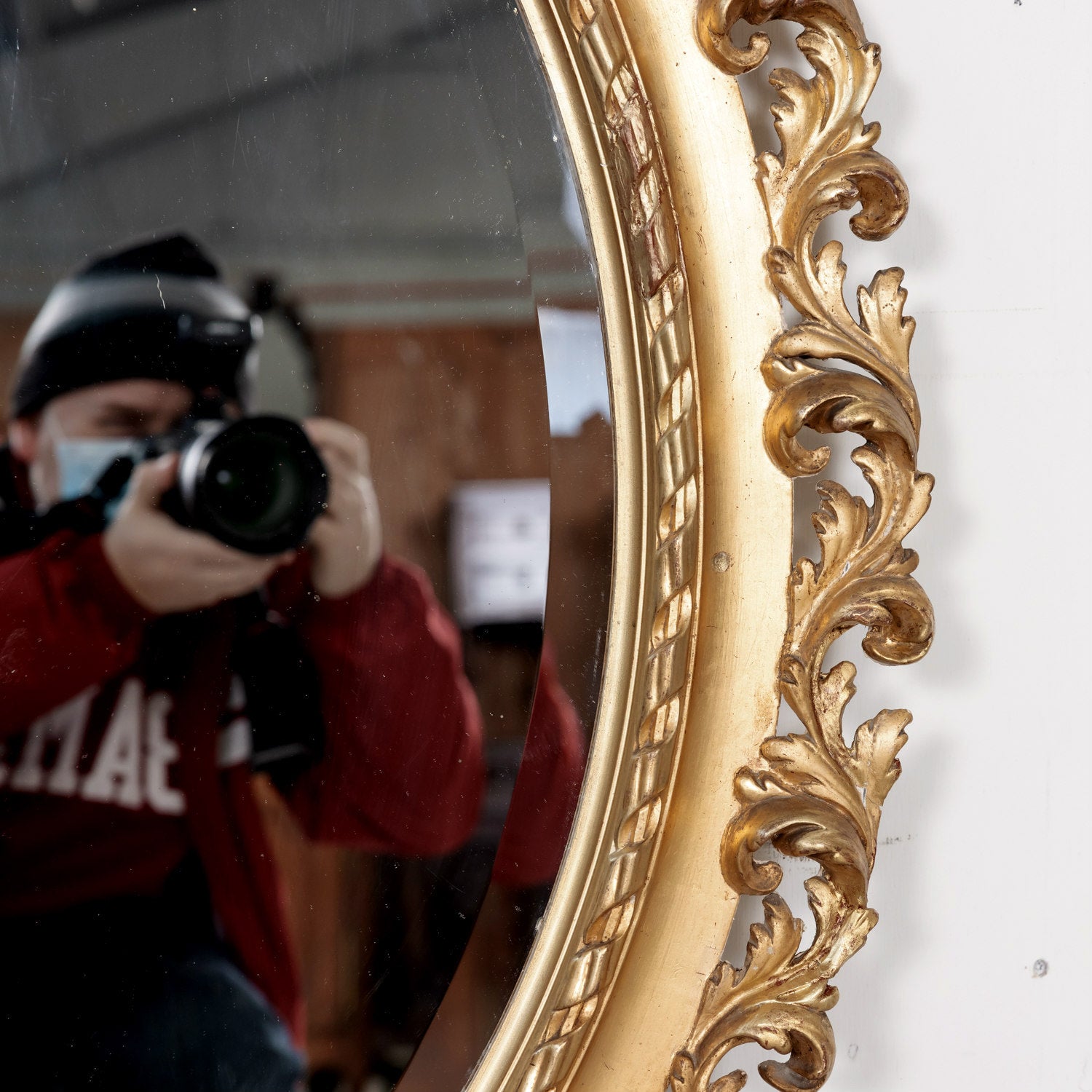 19th Century Carved French Louis XVI Style Oval Shaped Giltwood Mirror with Beveled Glass