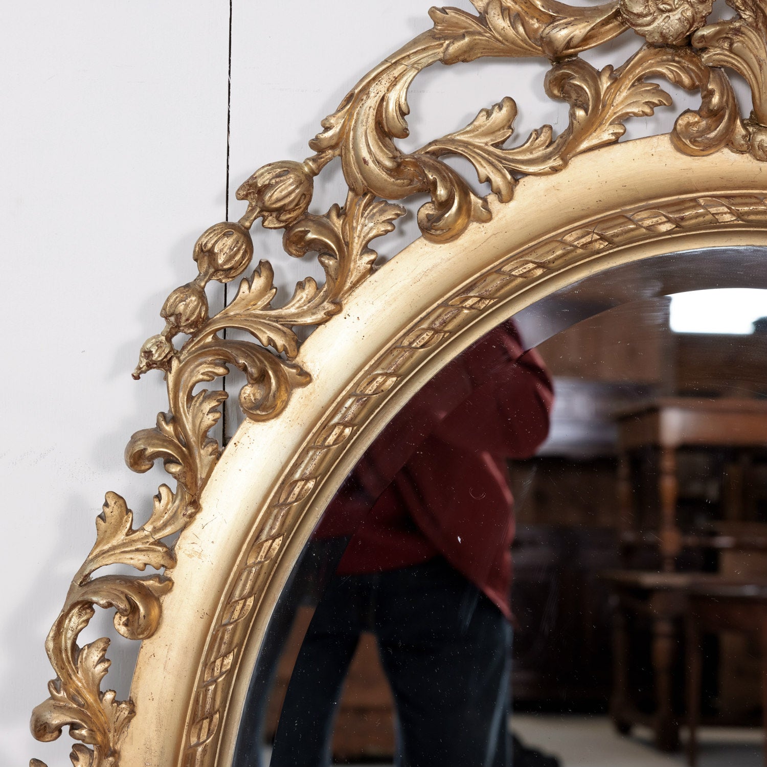 19th Century Carved French Louis XVI Style Oval Shaped Giltwood Mirror with Beveled Glass