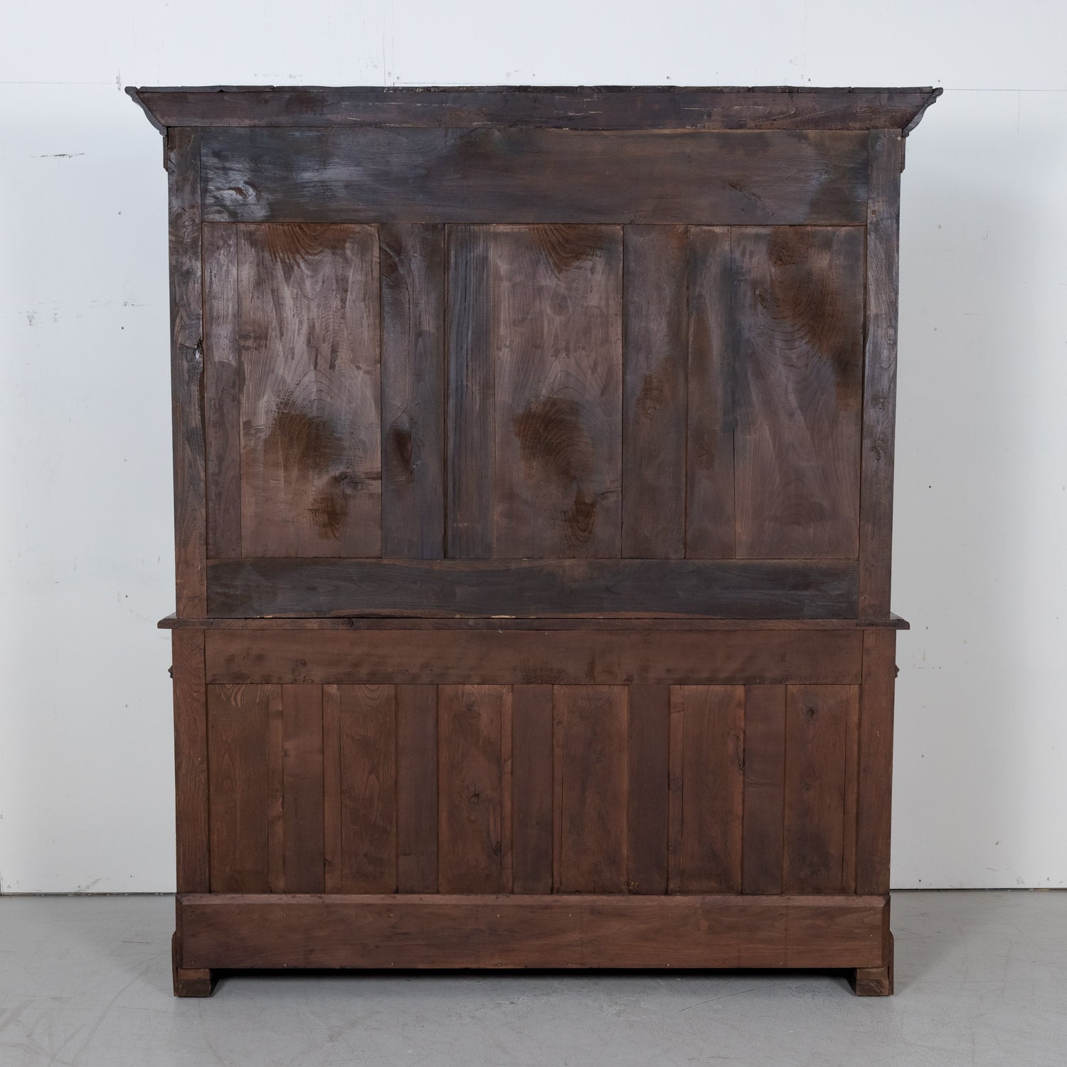 Large 19th Century French Louis Philippe Period Chestnut and Burled Chestnut Buffet Deux Corps