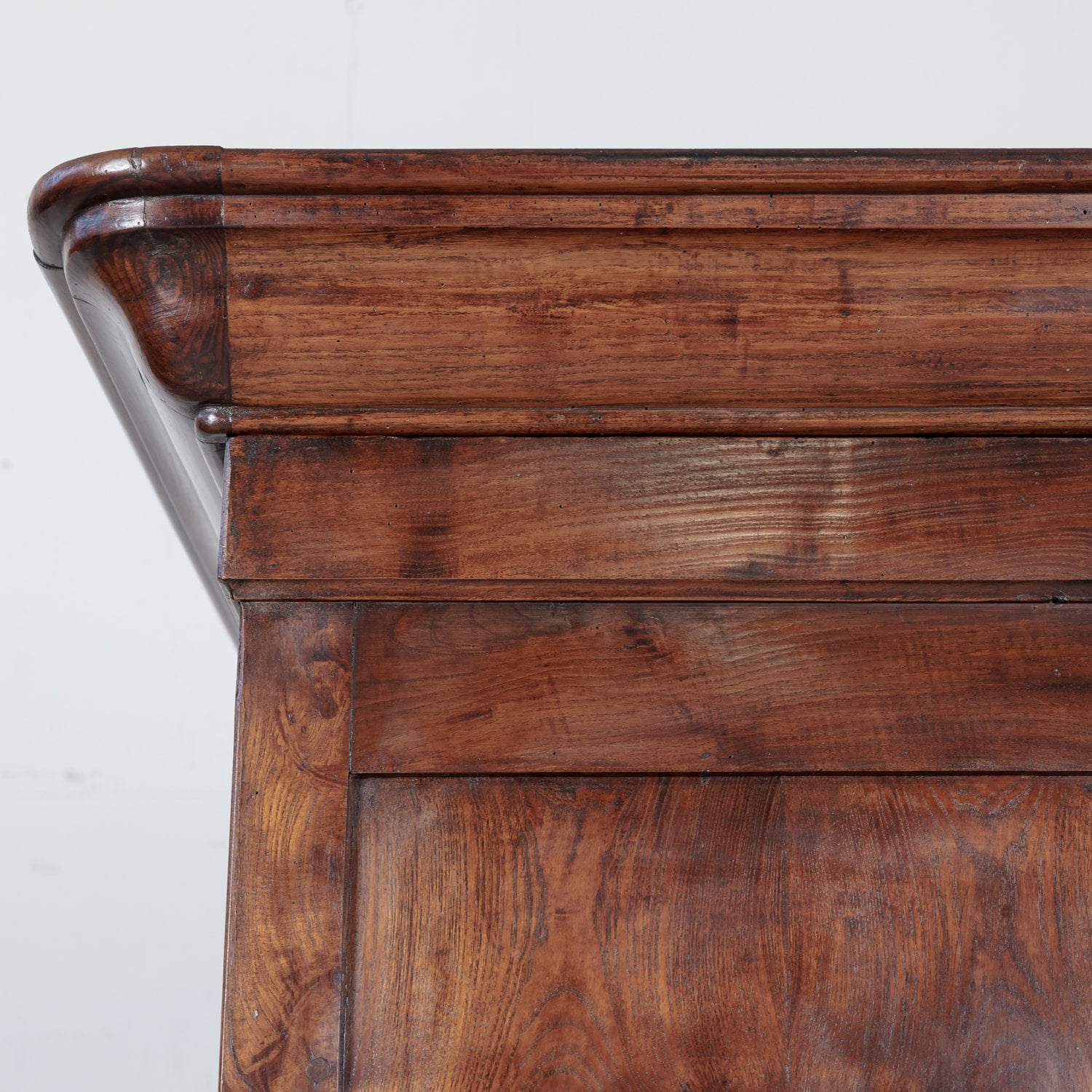 Large 19th Century French Louis Philippe Period Chestnut and Burled Chestnut Buffet Deux Corps