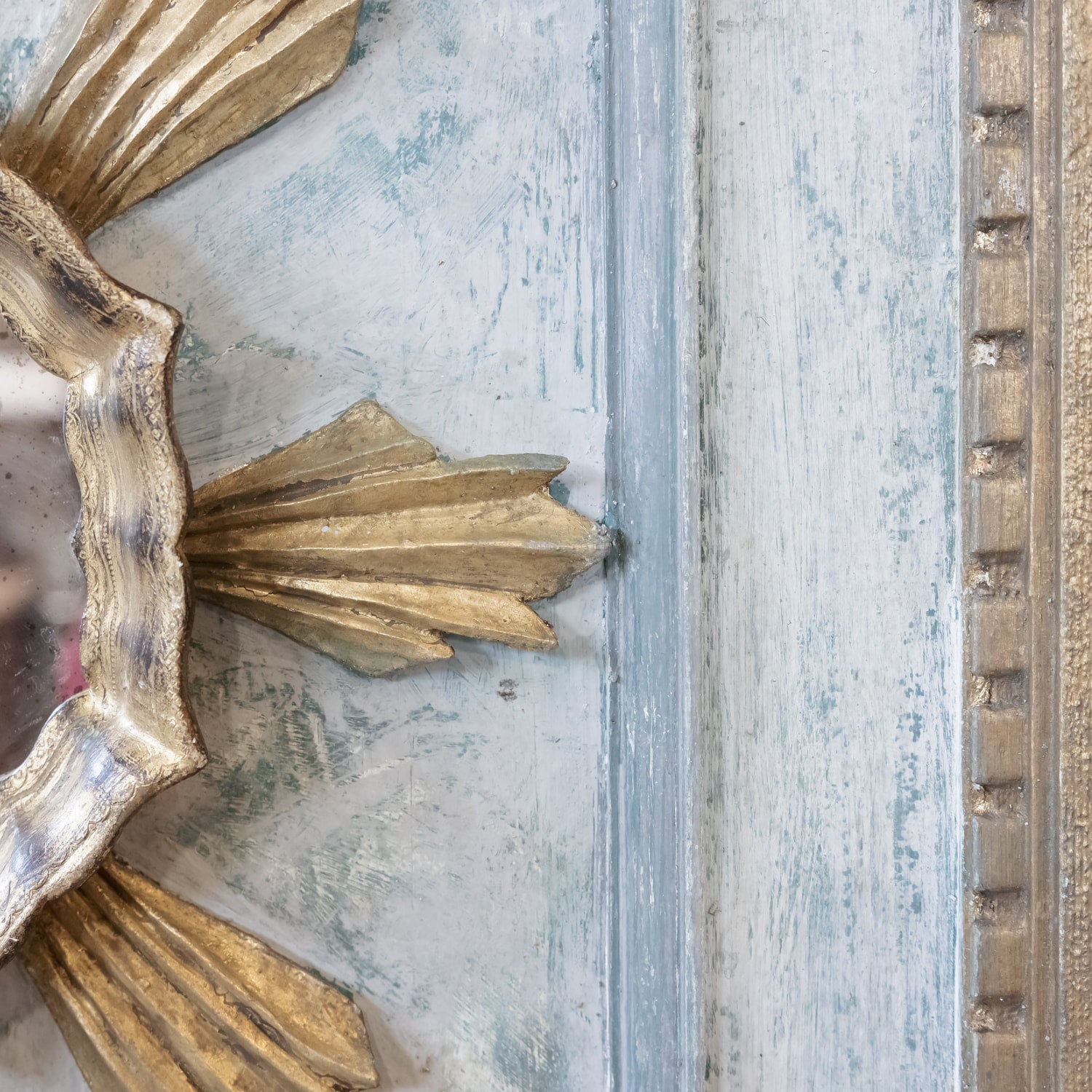 Framed Italian Gold and Silver Leaf Sunburst Panels Pair