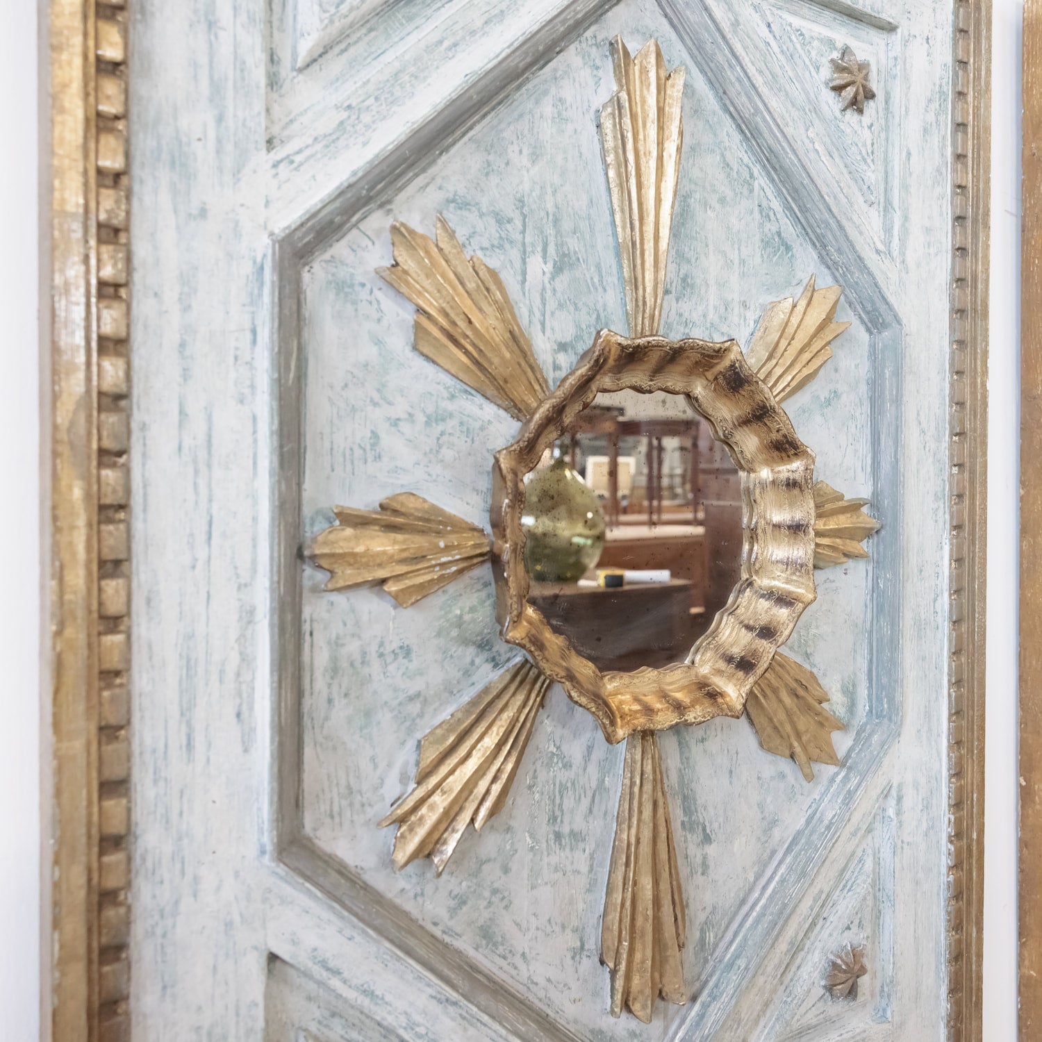 Framed Italian Gold and Silver Leaf Sunburst Panels Pair