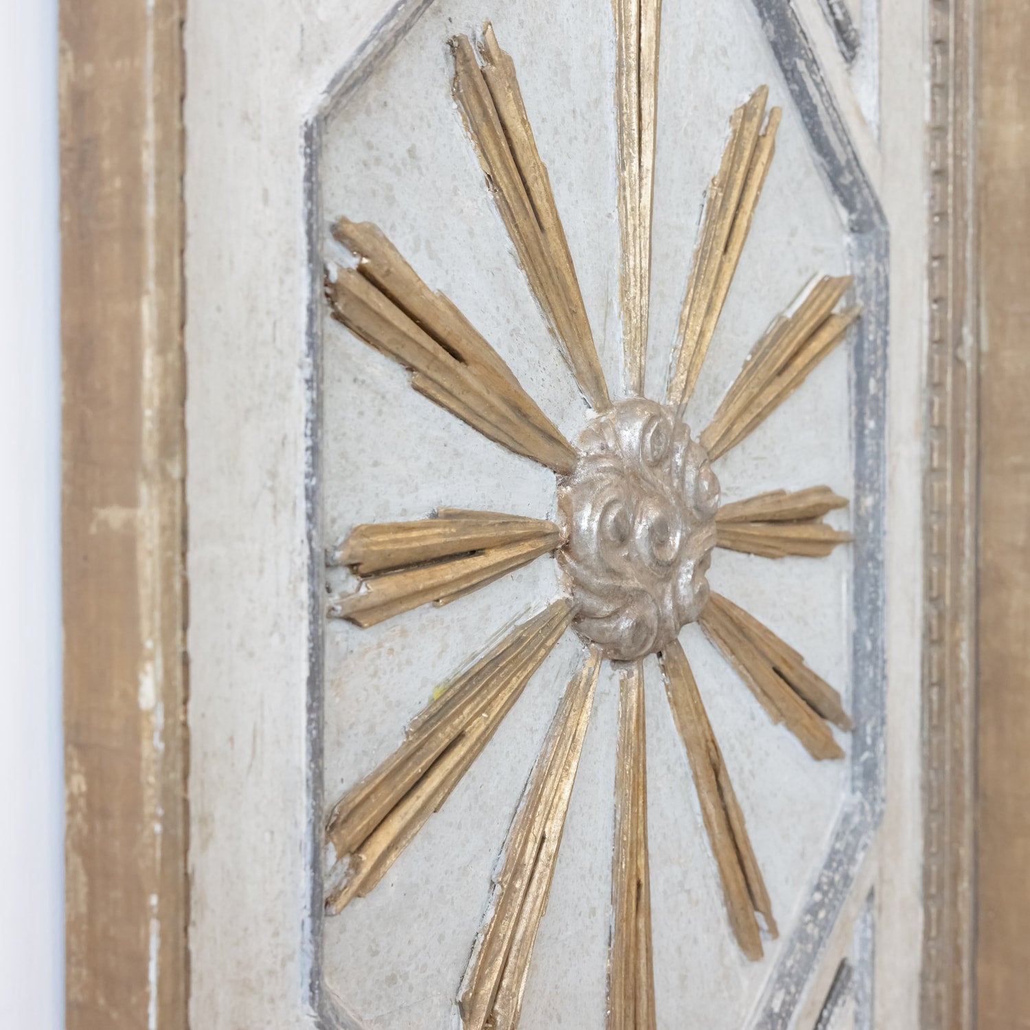 Framed Italian Gold and Silver Leaf Sunburst Panels Pair
