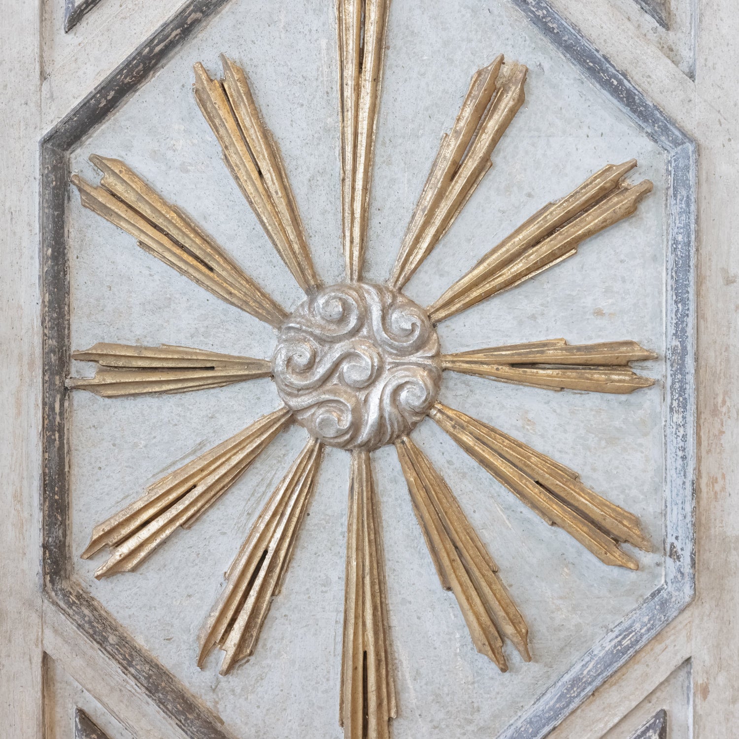 Framed Italian Gold and Silver Leaf Sunburst Panels Pair