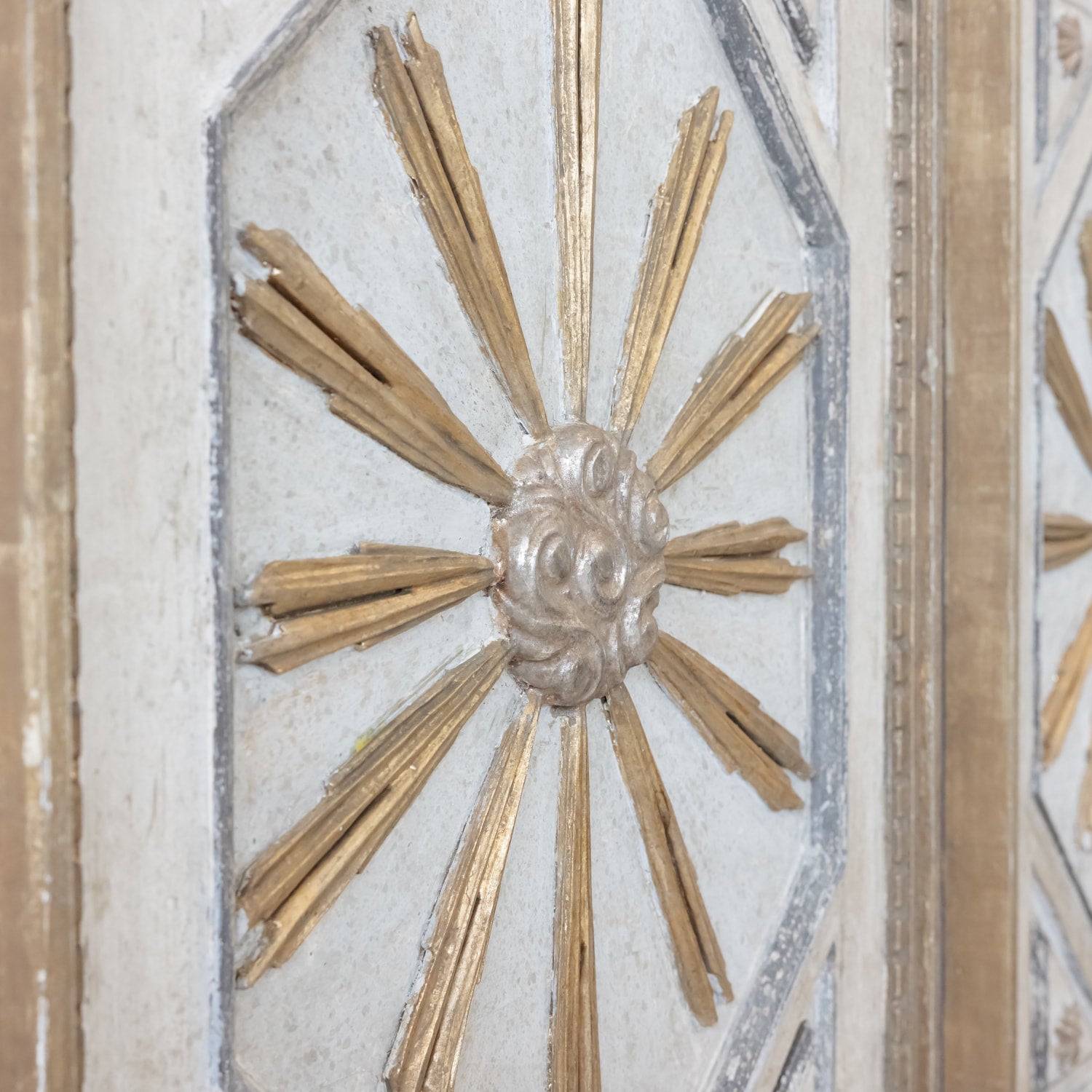 Framed Italian Gold and Silver Leaf Sunburst Panels Pair