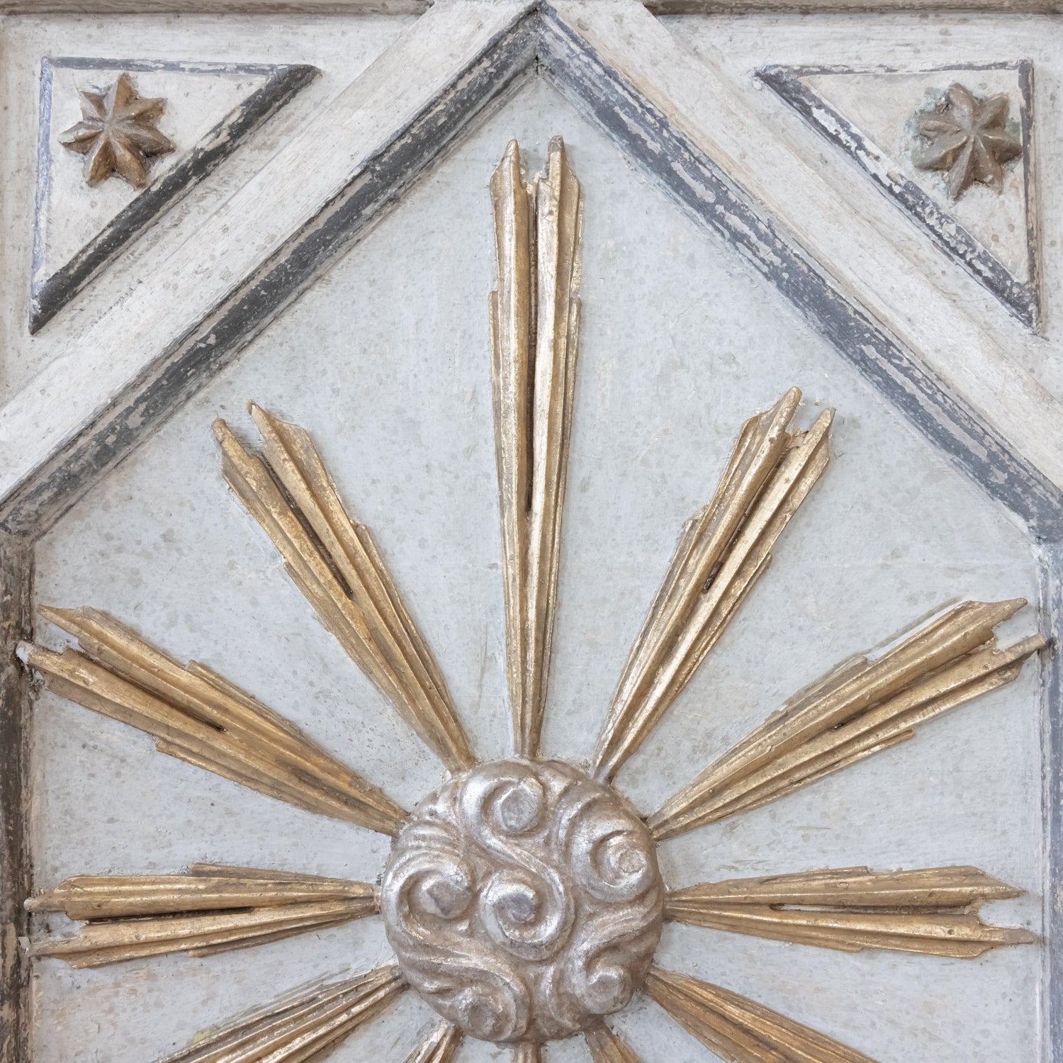 Framed Italian Gold and Silver Leaf Sunburst Panels Pair