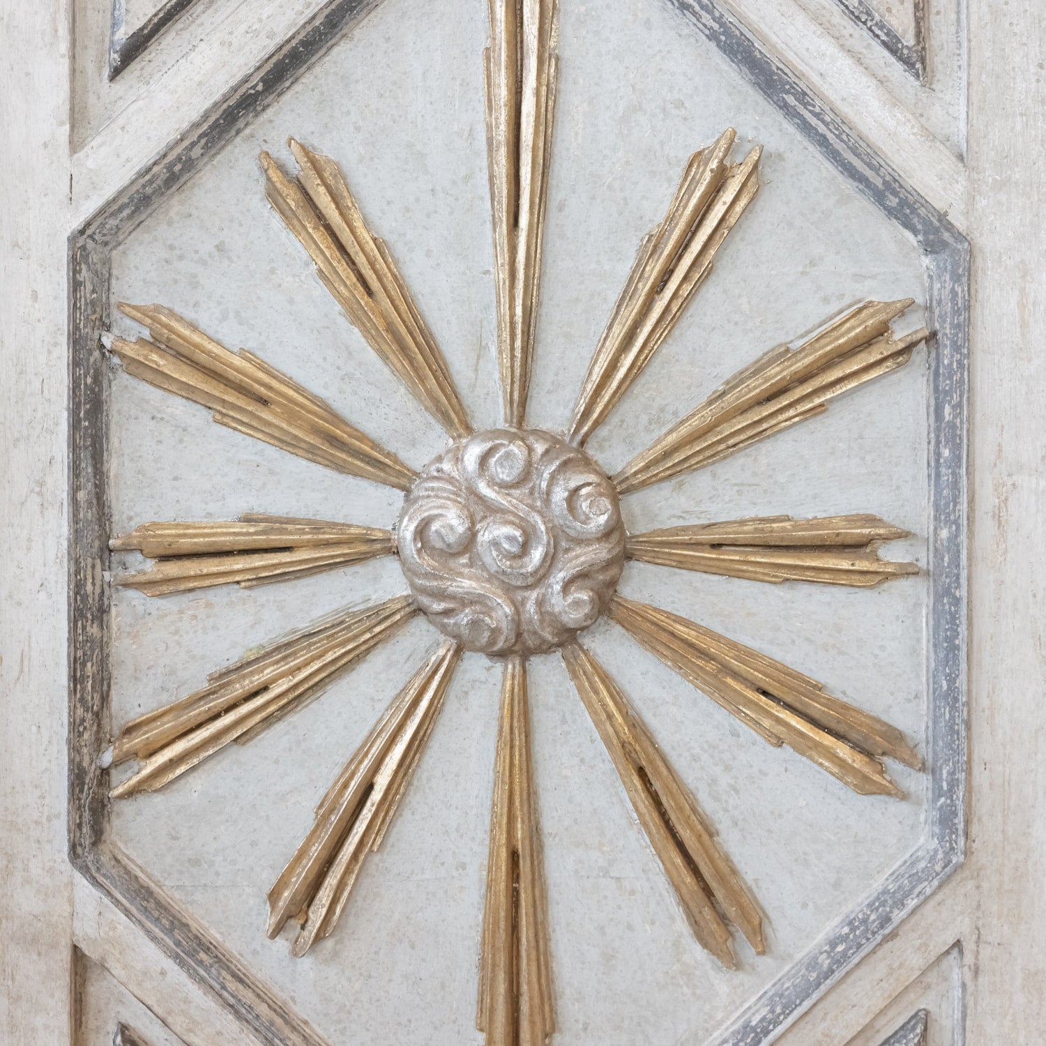 Framed Italian Gold and Silver Leaf Sunburst Panels Pair